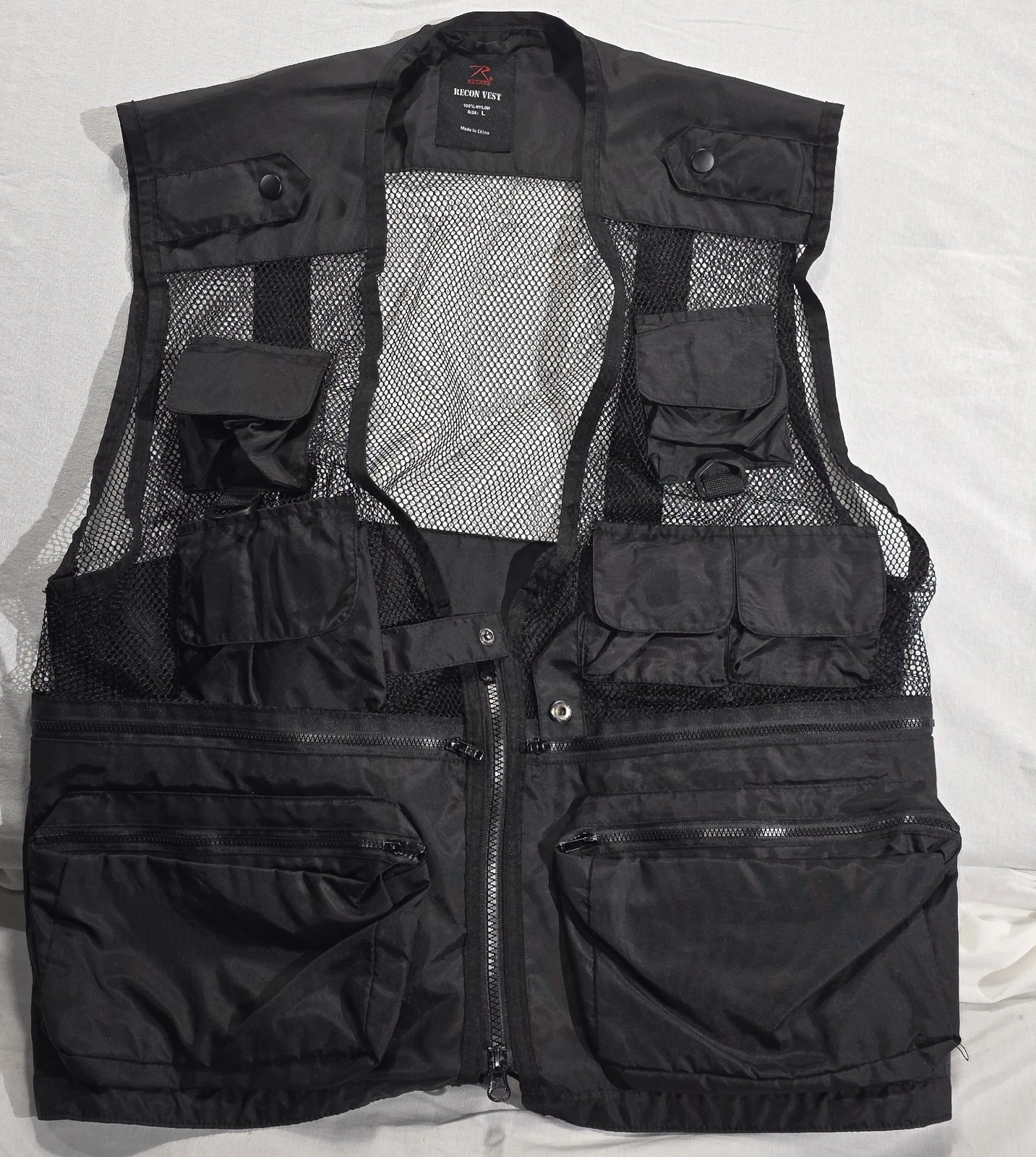 Rothco Recon Tactical Vest Black Nylon Size L Adjustable Lightweight Breathable