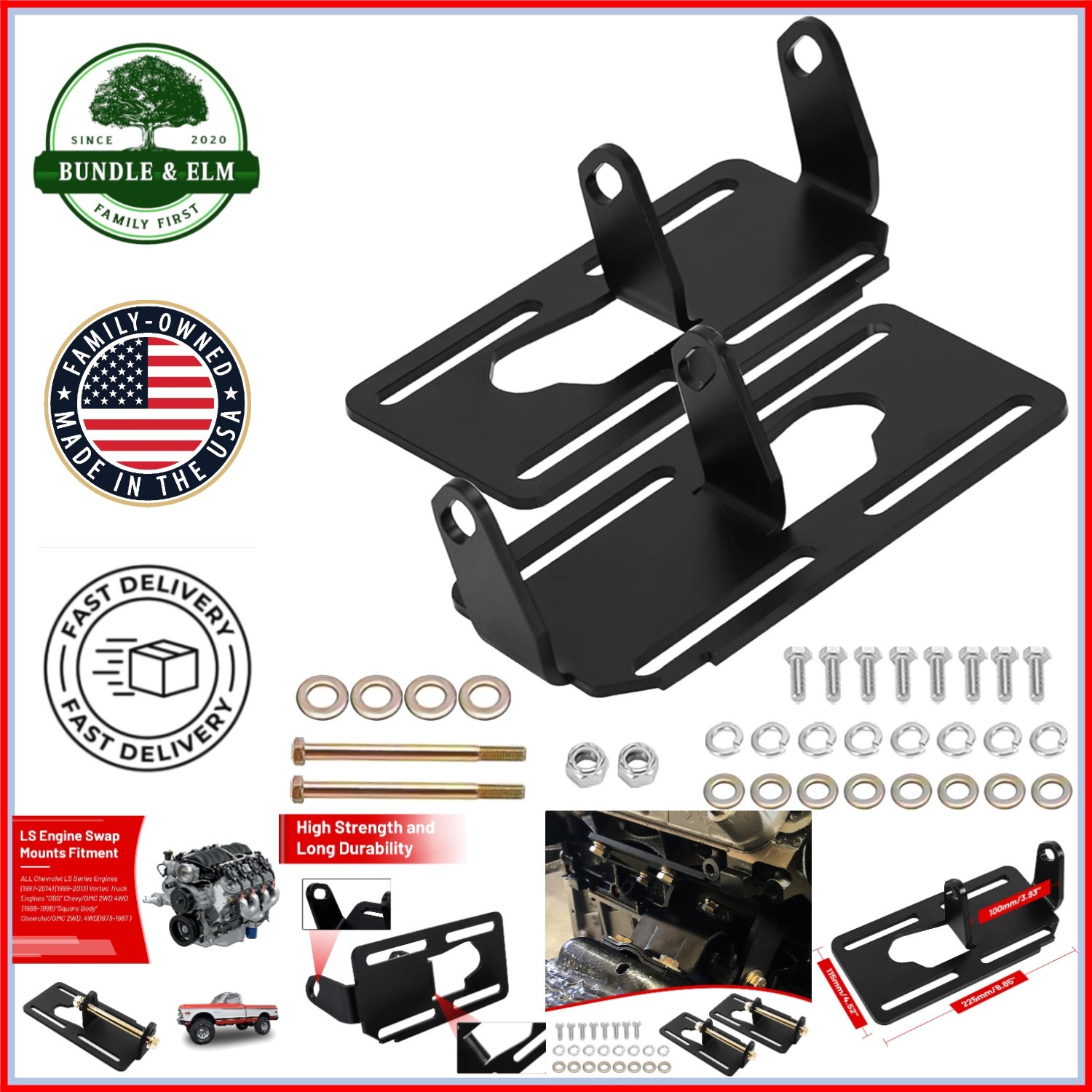 LS Swap Conversion Engine Mounts 1973-1998 Square Body Chevy GMC Truck 1988-199