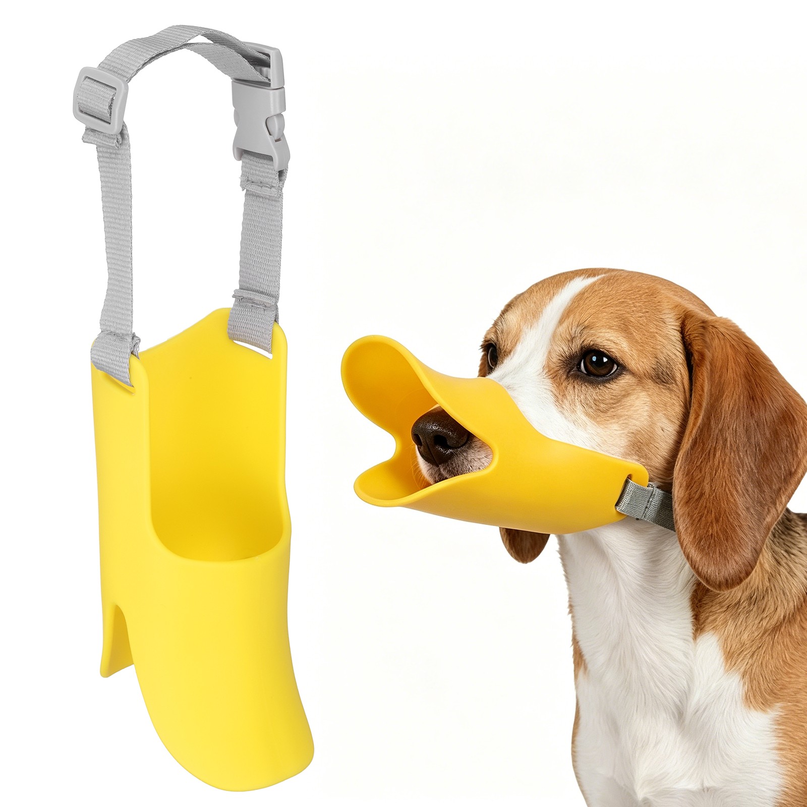 Silicone Dog Muzzle, Soft Silicone Mouth Cover with Adjustable Strap (Yellow, S)