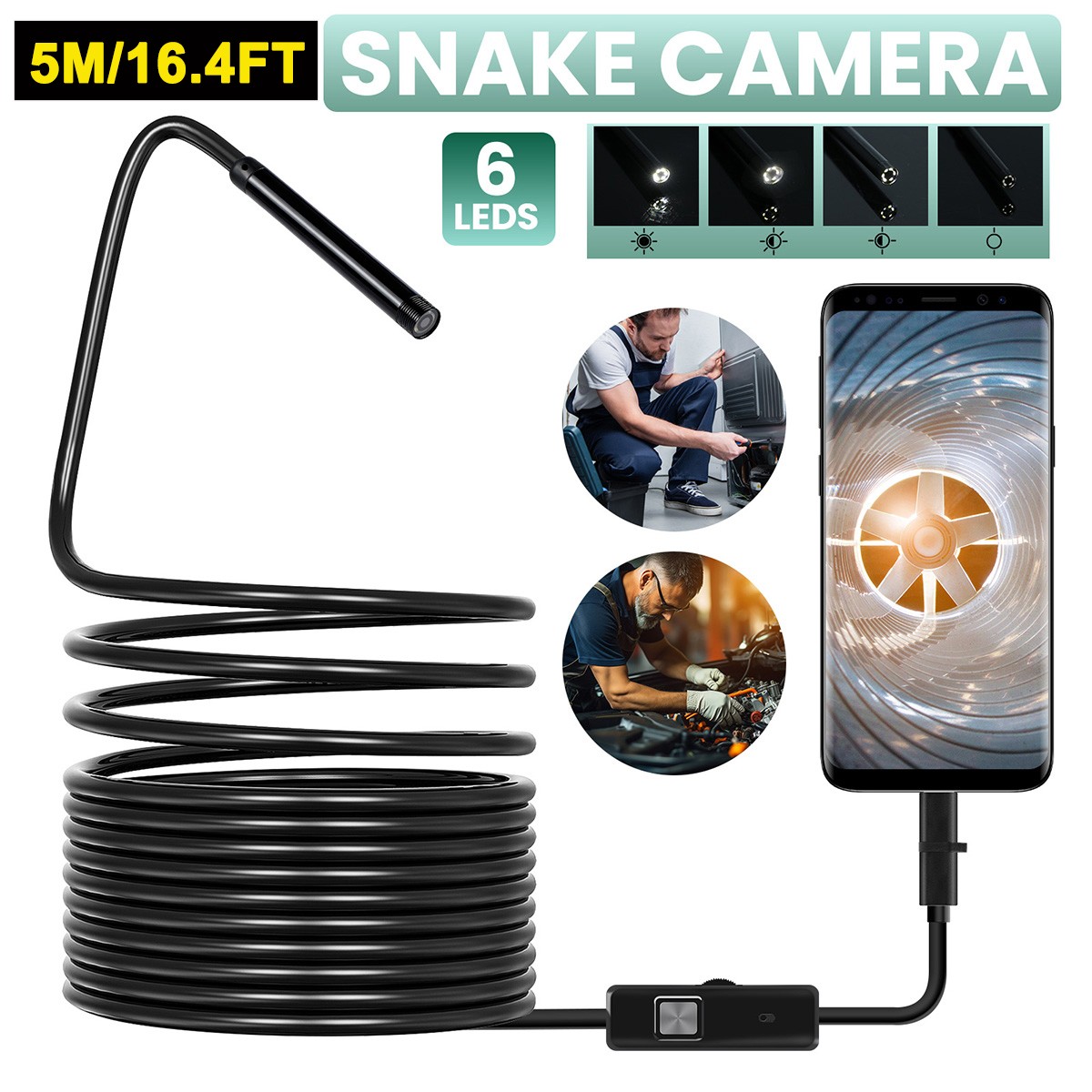 3in1 Borescope Endoscope 6 LED Inspection Scope Camera For Android Cell Phone HD