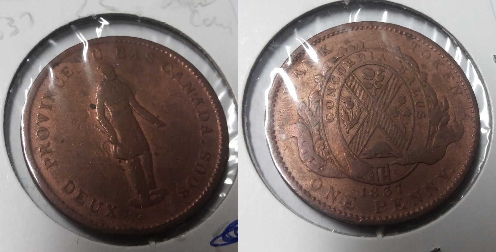 Province Du Bas Canada 1837 Large 1 Penny-Bank Token