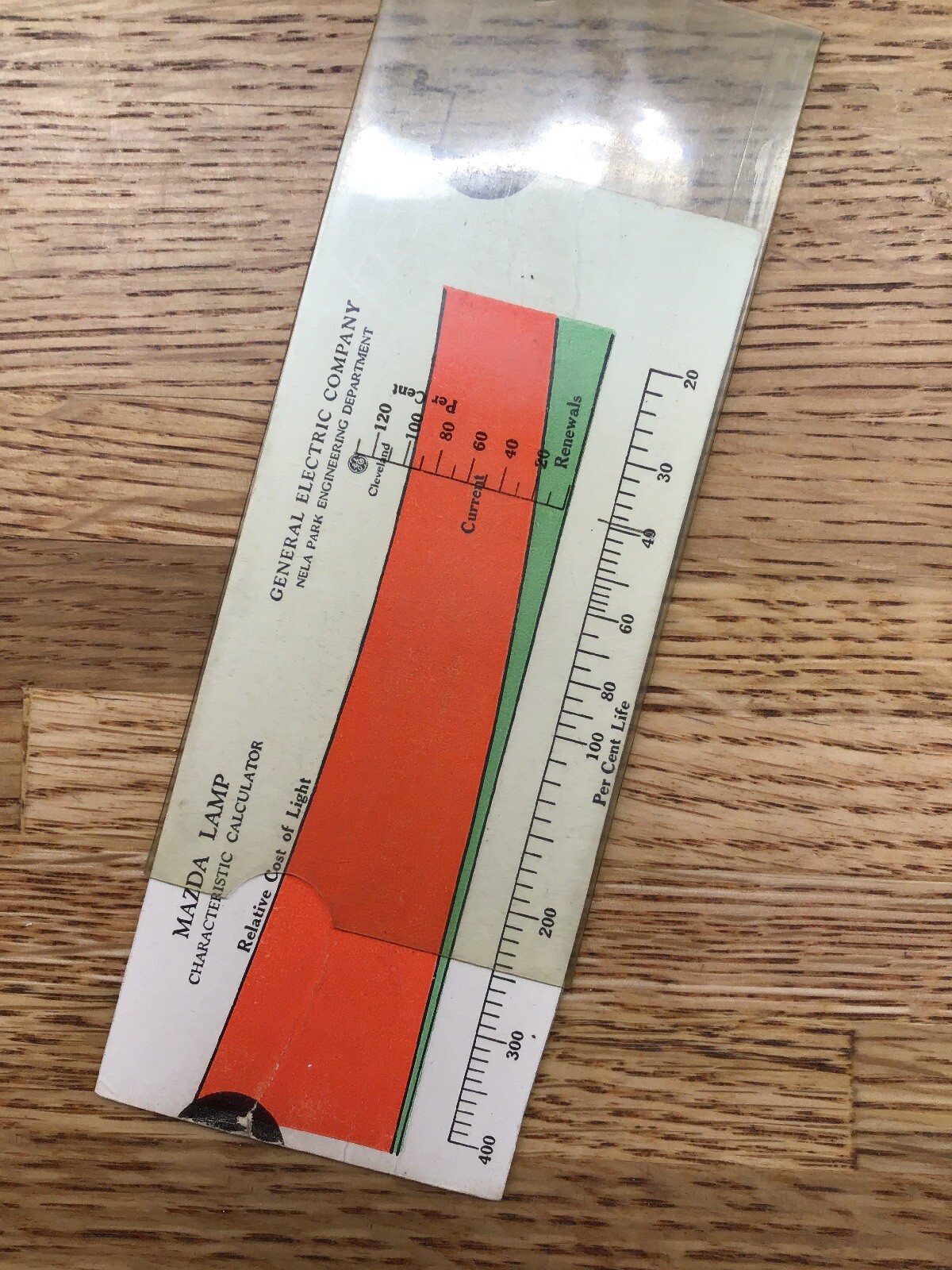 Vintage Slide Rule Calculator - GENERAL ELECTRIC  - Mazda Lamp Characteristc LL5