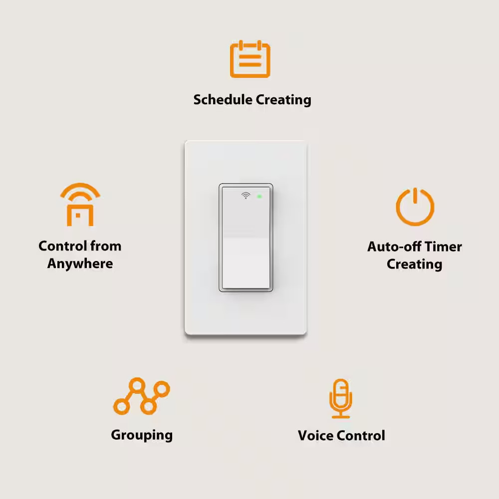 15 Amp Single-Pole White Smart Light Switch with Wi-Fi and Bluetooth Technology