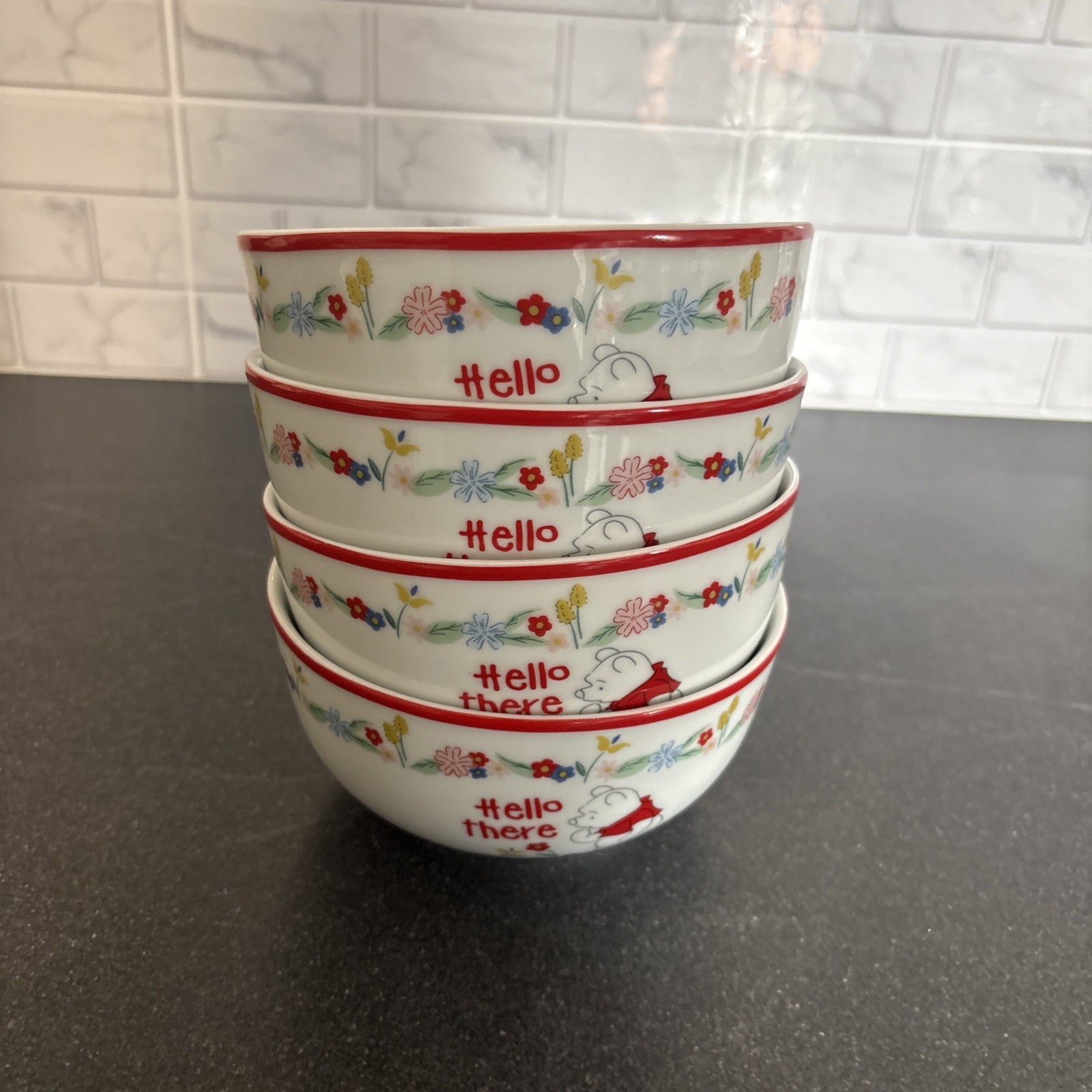 Disney Winnie The Pooh Cereal Bowl Set of 4 Kids Adults Soup Ceramic Bowls USED