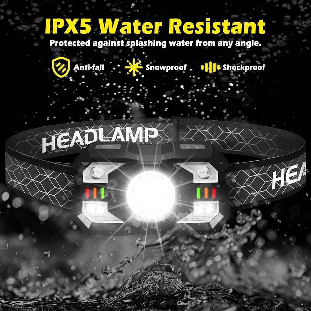 25000LM LED Headlamp Rechargeable Headlight Motion Sensor Headlamp Flashlight