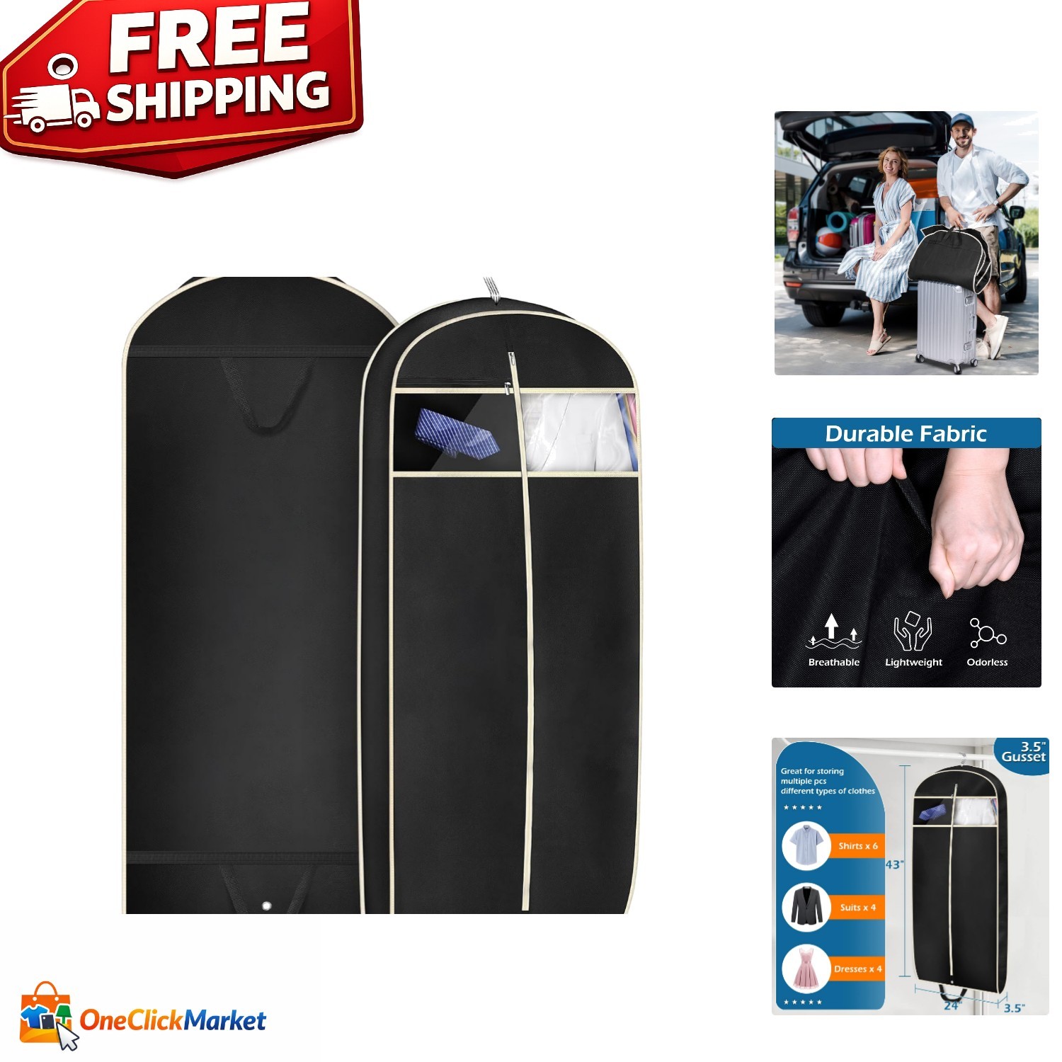 Lightweight 43" Travel Garment Cover with Clear Window and Accessories Pocket