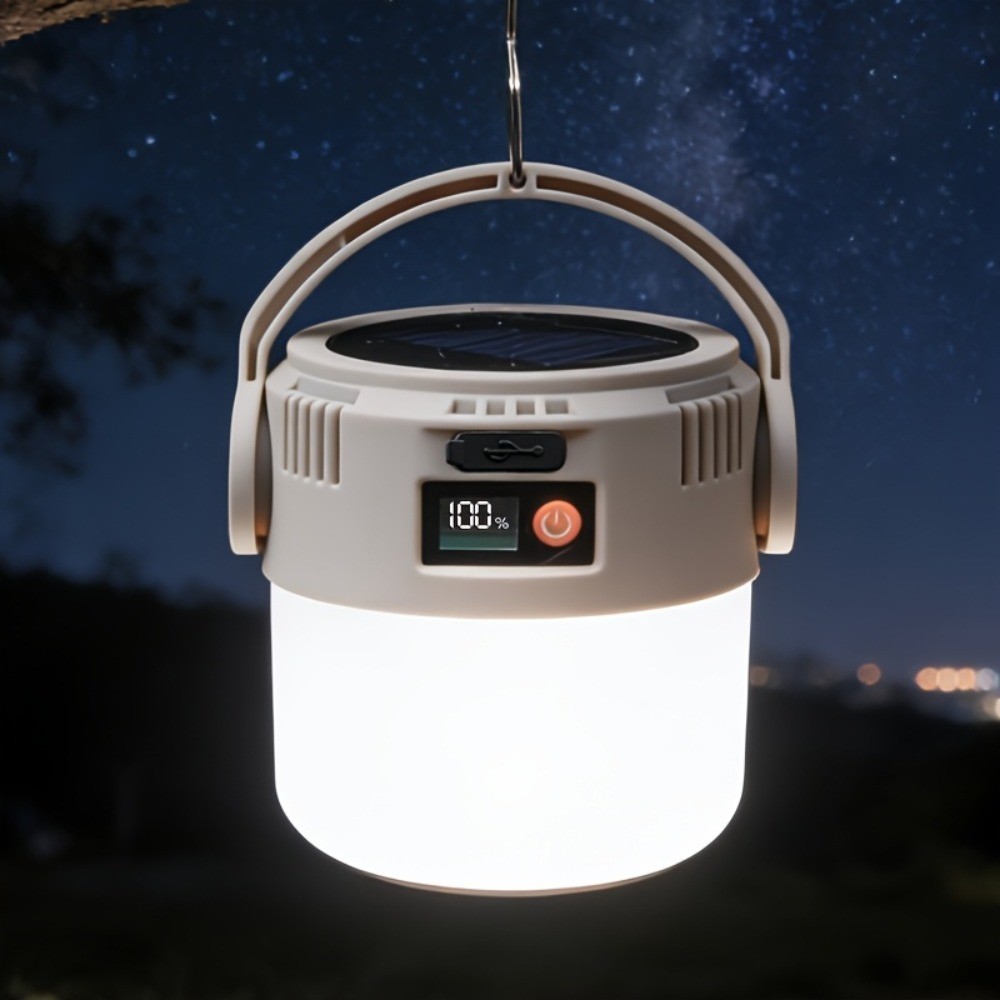 Solar Camping Lantern 6 Light Modes USB Rechargeable Power Bank Hook