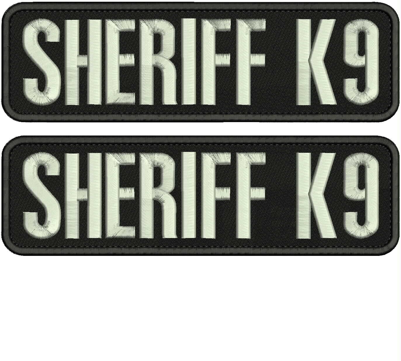 SHERIFF K9 EMBROIDERY PATCHES 2 3X11 HOOK ON BACK SILVER ON BIACK
