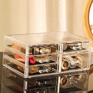 3 Pack Clear Make Up Organizer Countertop,Stackable 8 Drawers Makeup