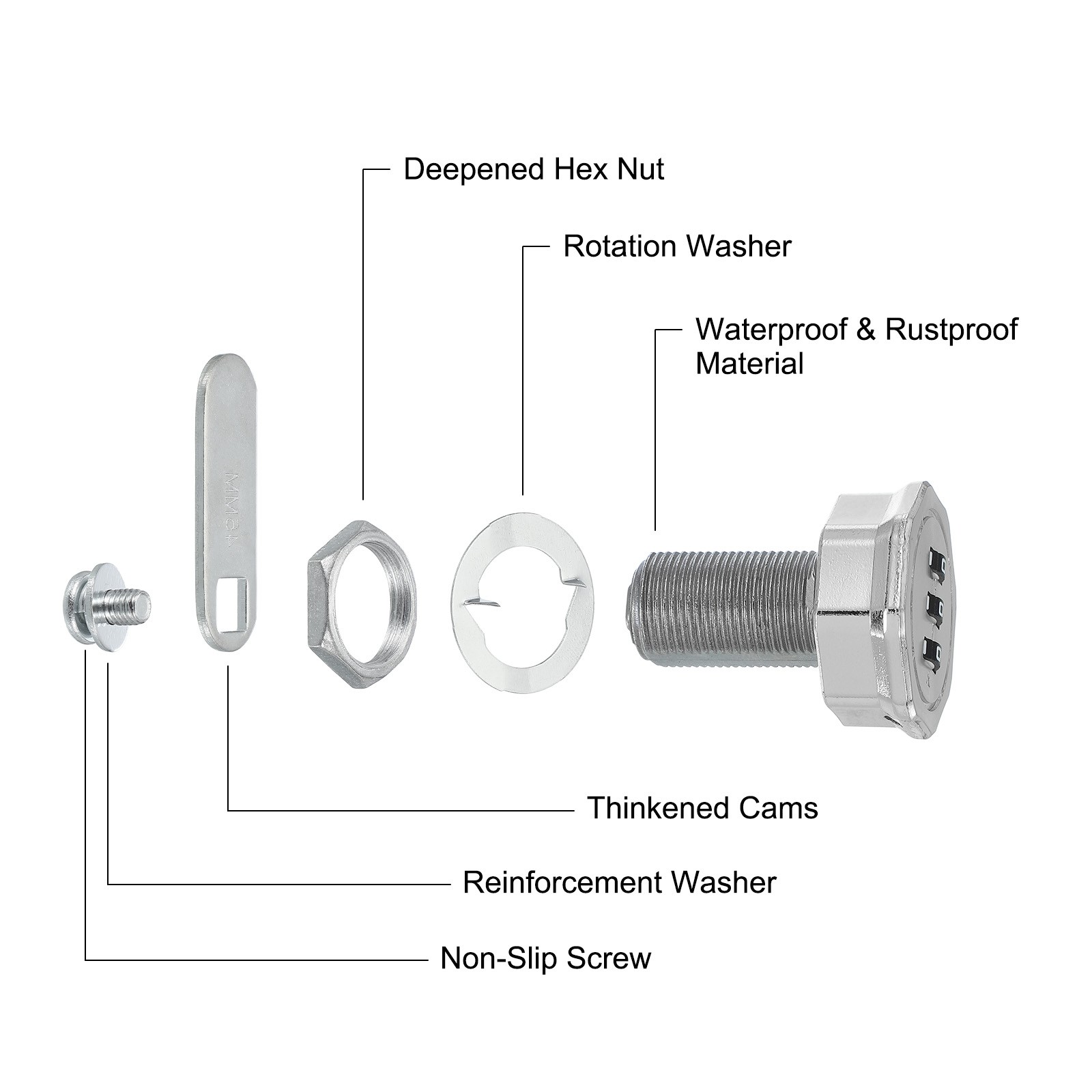 2pcs 13/16" Wardrobe Cylinder Lock with Code, Silver