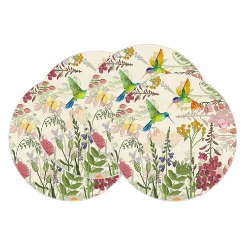 Wildflowers Grass Hummingbirds Spring Round Placemats Set Set of 4 14x14 Inch