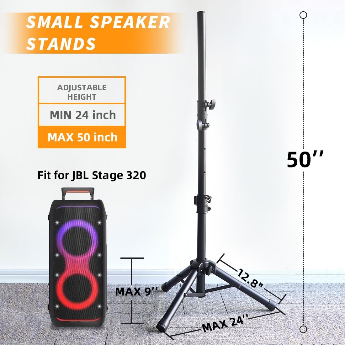 Small Speaker Stands 2 Pack, 24-50 Inch Height Adjustable Pack 2, Black