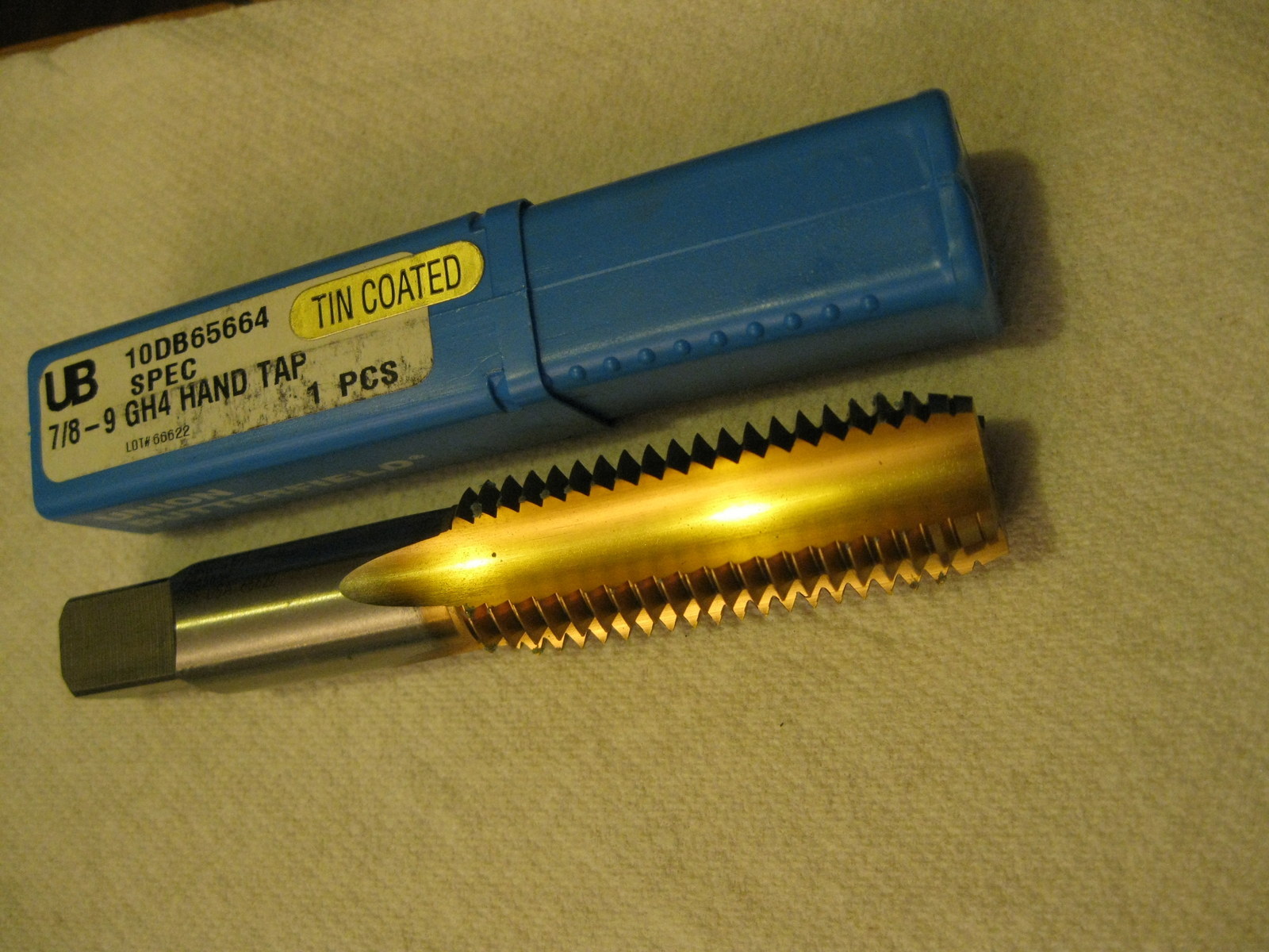 7/8-9 NC Bottom Tap, 4 Flute, Tin Coated, H6, Union Butterfield