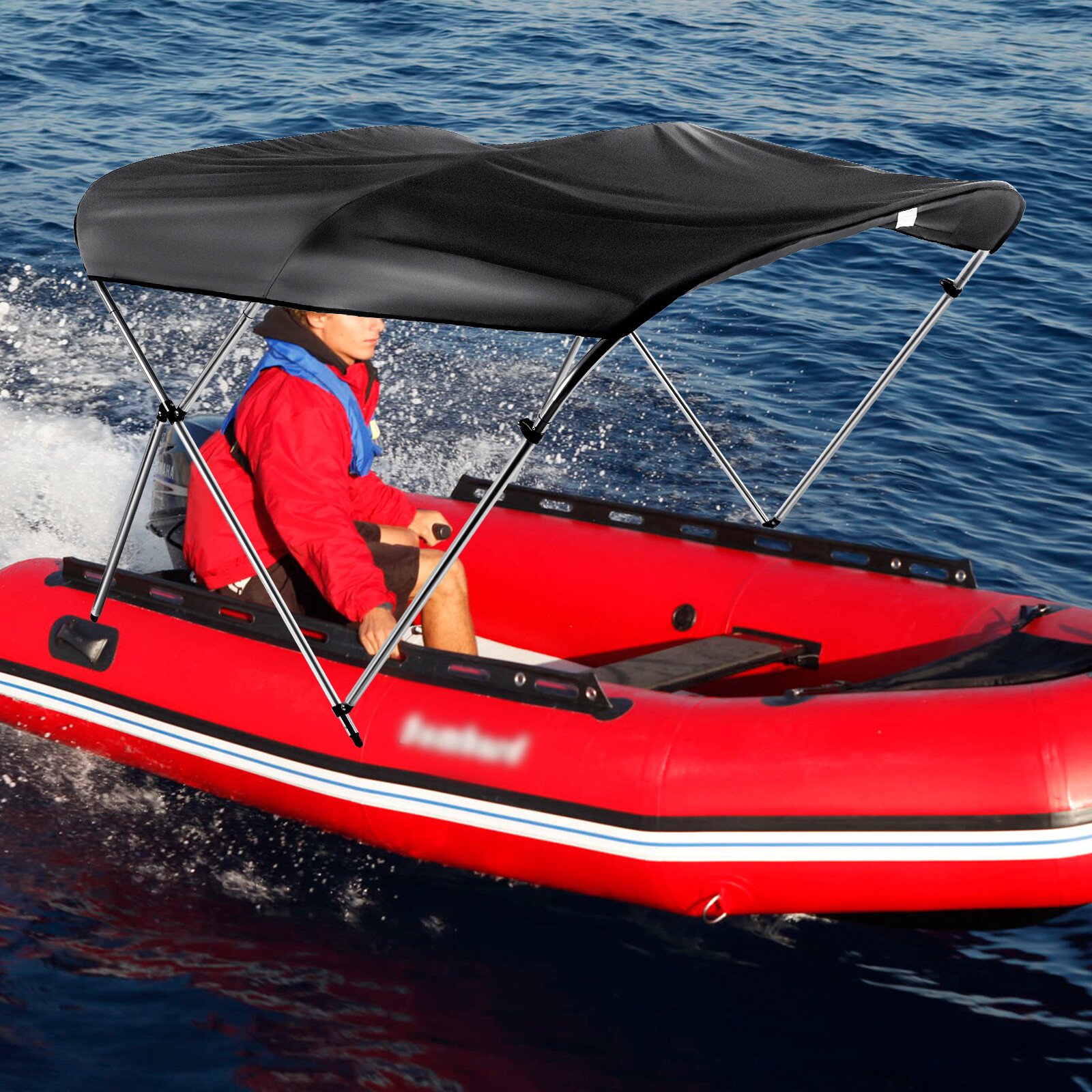 Boat Topside Cover 600D Oxford Cloth 3 Bows Top UV Protect Aluminum Alloy Frame