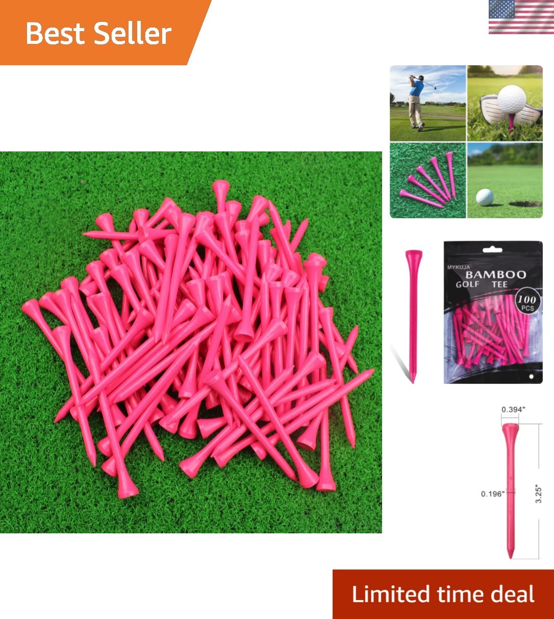 Bamboo Golf Tees Wood|Professional Multiple Colors Golf Tees 3-1/4,2-3/4,2-1/...