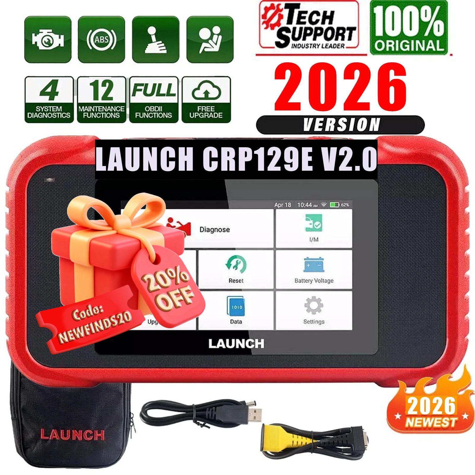2026 Launch CRP129E V2.0 OBD2 Scanner Engine SRS ABS SAS TPMS Diagnostic Tool