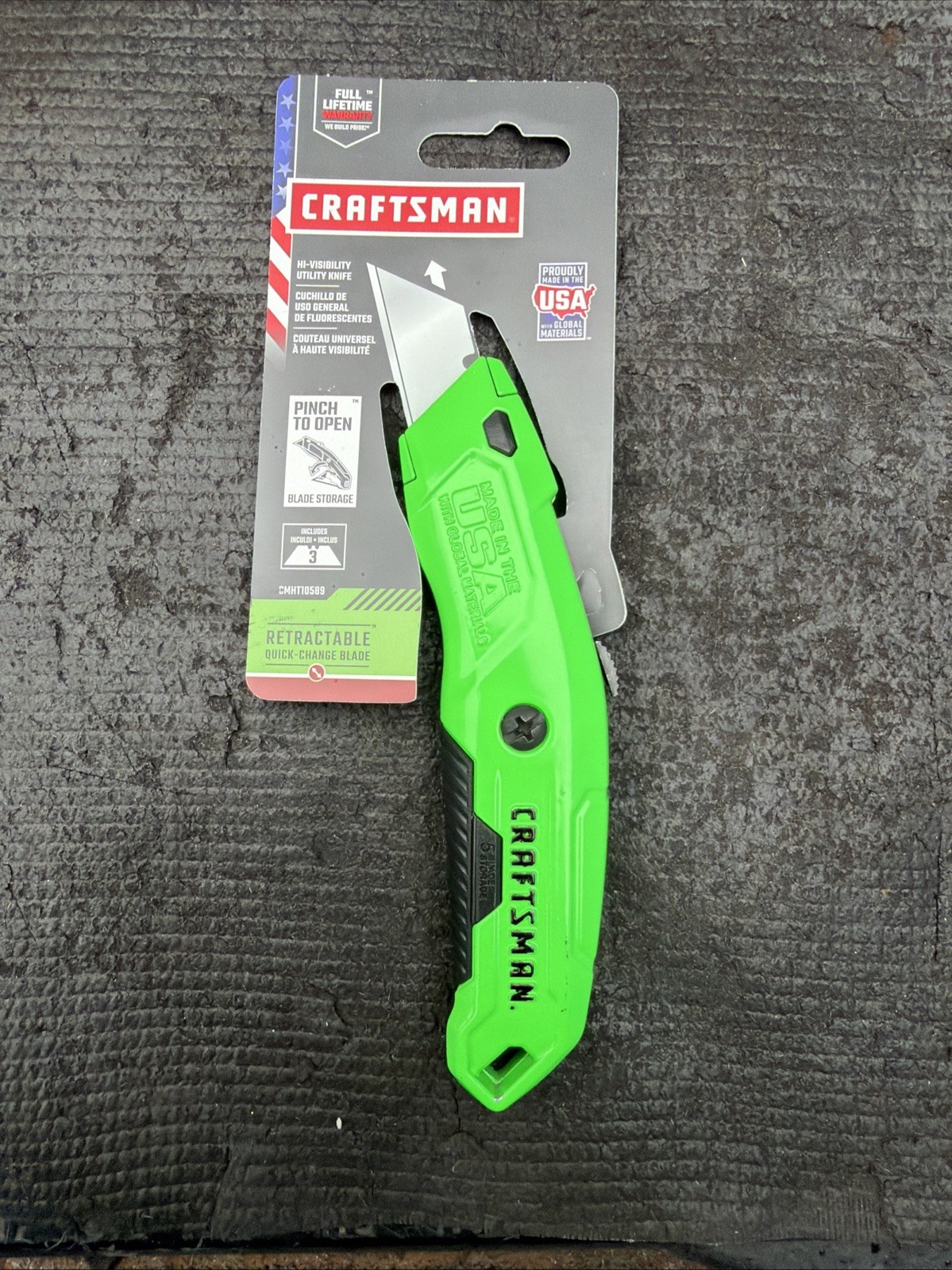 Sears Craftsman USA Nos Hi Viz Neon Green Utility Knife Razor Blade Retractable