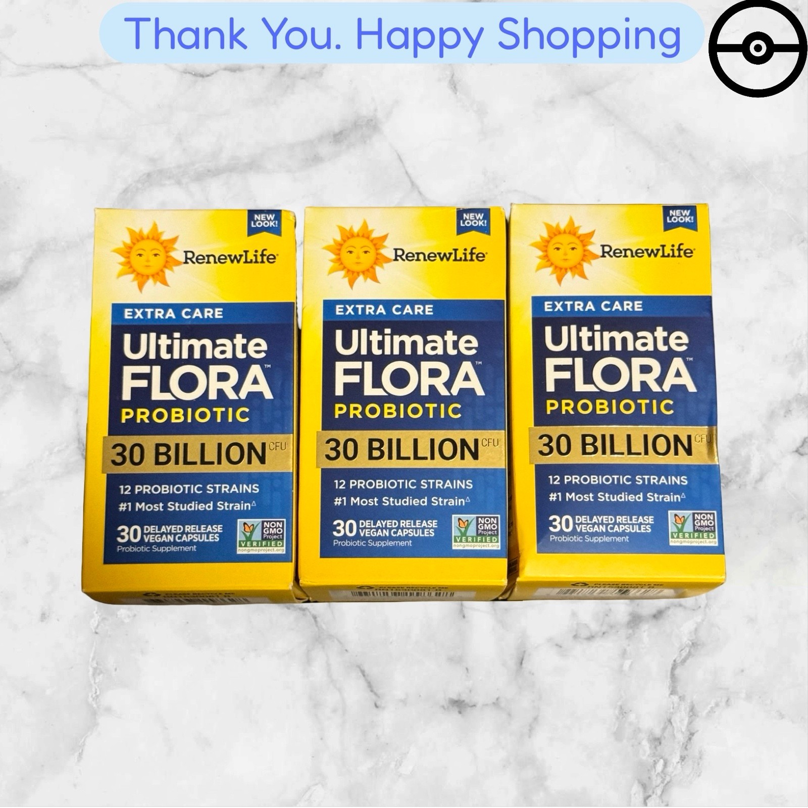 3 X RENEWLIFE EXTRA CARE ULTIMATE FLORA PROBIOTIC 30 BILLION - 30 EACH EXP 05/27