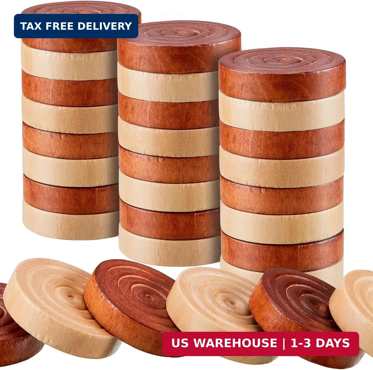 24 Pieces Wooden Checkers 1.06 Inch Wood Checkers Pieces Stackable with Drawstri