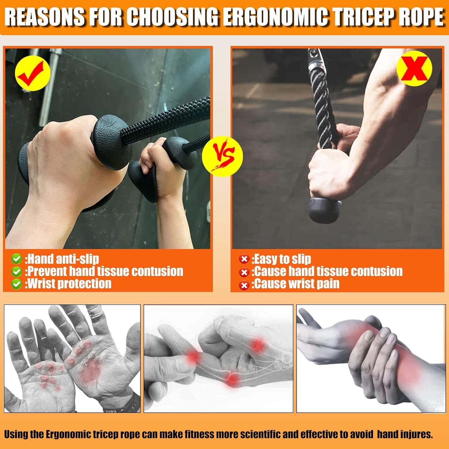Ergonomic Triceps Rope Gym LAT Pull down Attachment Tricep Rope Cable Attachment