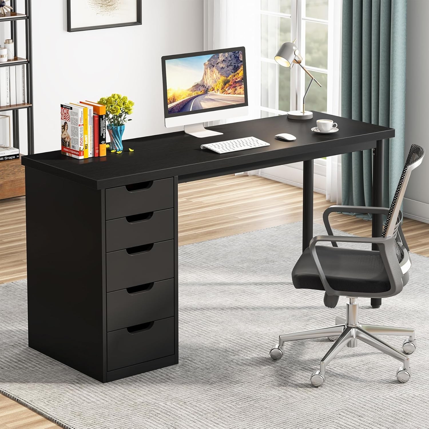 Computer Desk with 5 Drawers, Modern Simple Laptop Desk Study Writing Table