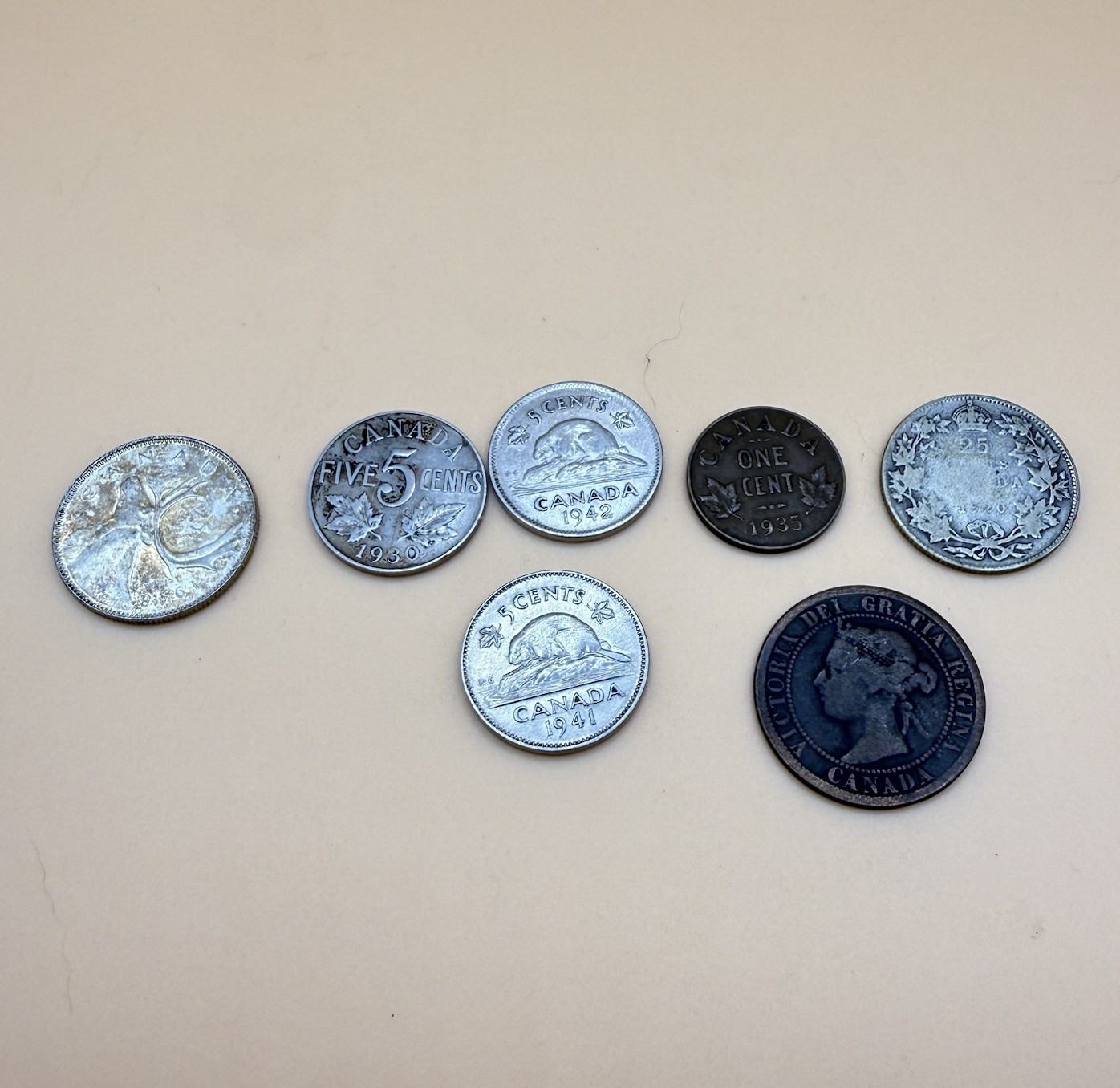 Lot of 7 Vintage Canadian Coins 1800/1900s Various Collectibles