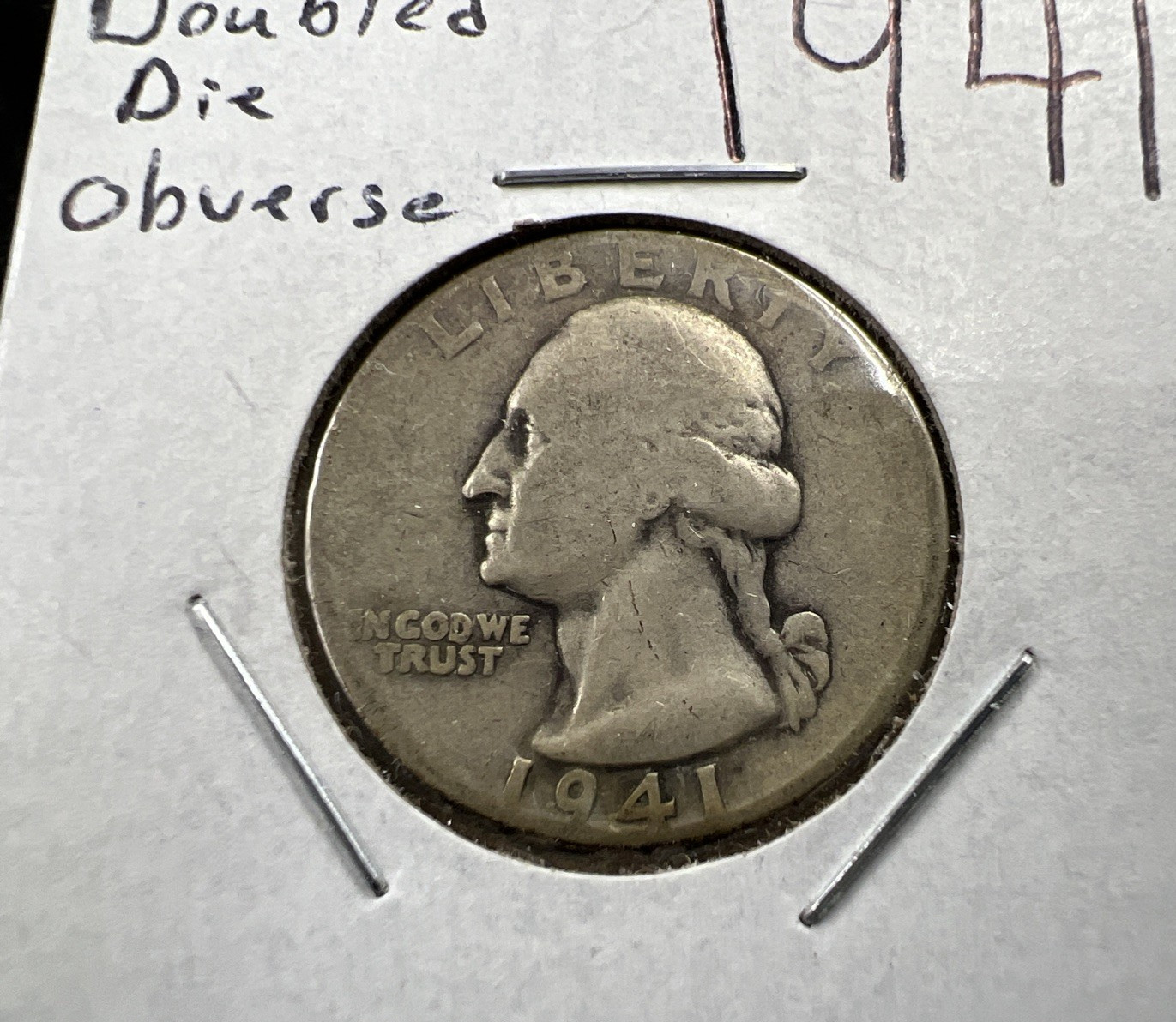 1941 P 25c Washington Silver Quarter Coin AG Circ DDO Double Die Obverse SK#1B
