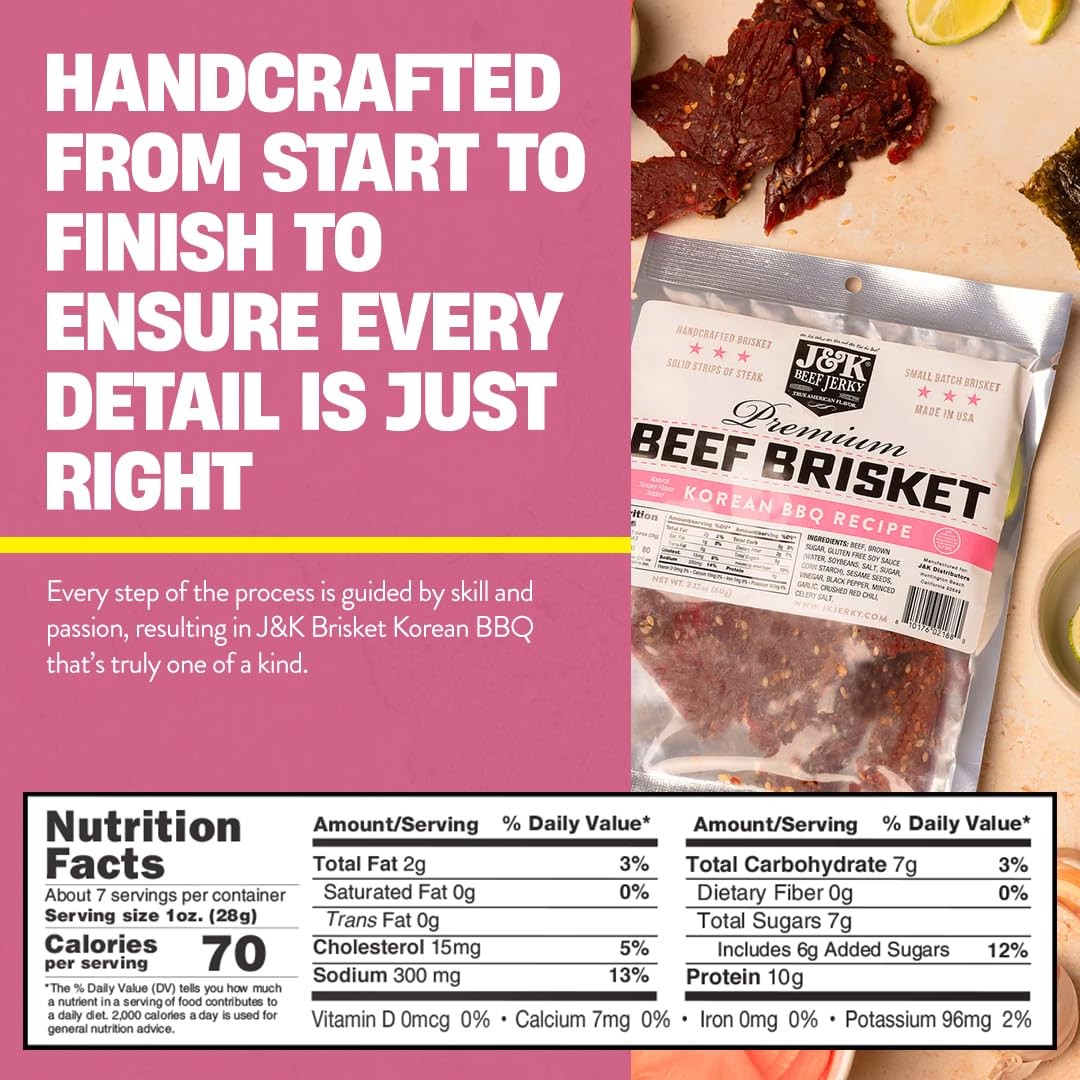 J&K Beef Brisket Jerky - Korean BBQ - Hand Crafted Small Batch American Made ...