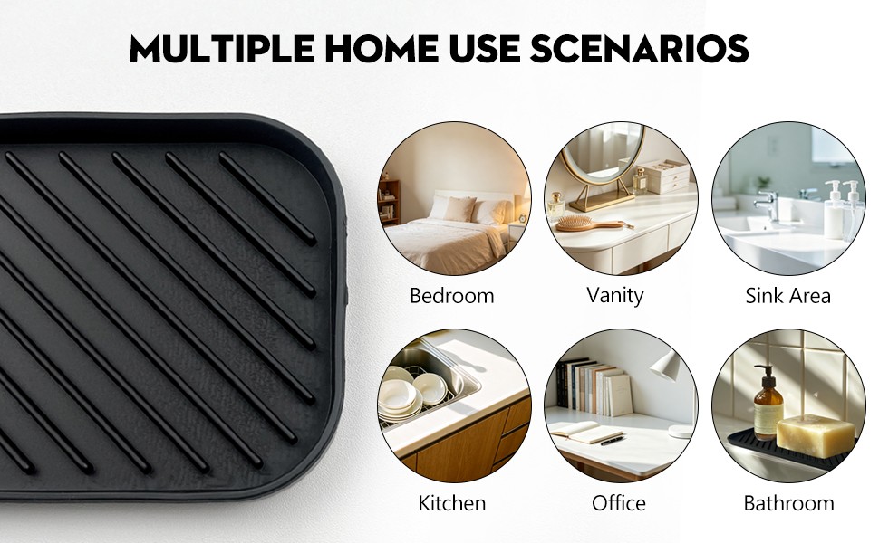 Silicone Sink Organizer Tray, Multi-Use Soap & Sponge Holder for Kitchen and
