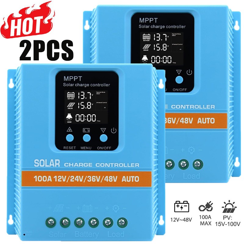 2x 100A MPPT Solar Charge Controller 4800W 12V/24V/36V/48V Battery PV Regulator