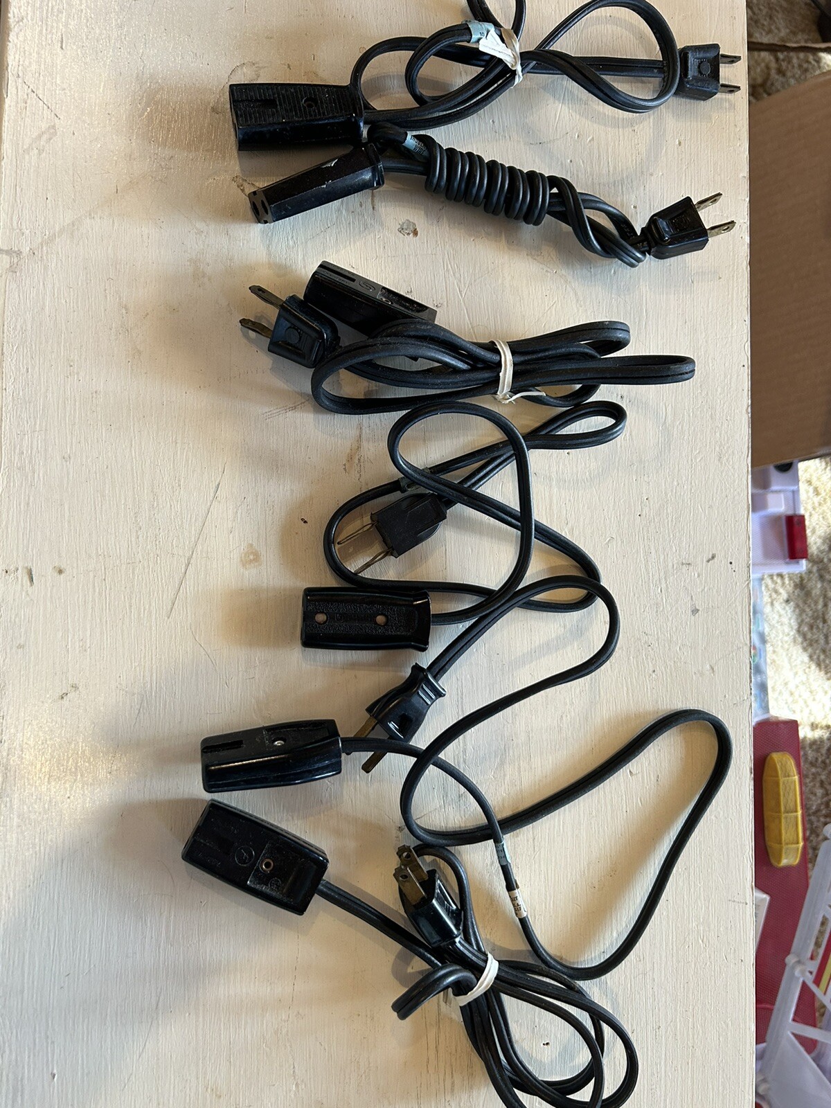 Vintage Lot Of (6) Appliance Power Supply Cords 2 Prong Black 5A 250V 10A 125V