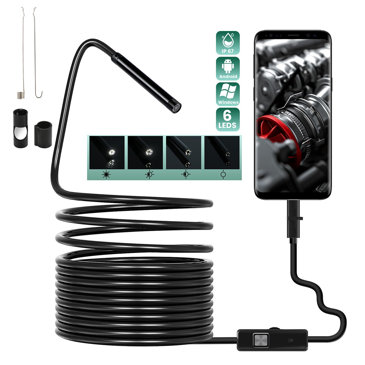 Camara Endoscopio Para Android Con Luz LED Celular De Inspeccion Del Boroscopio