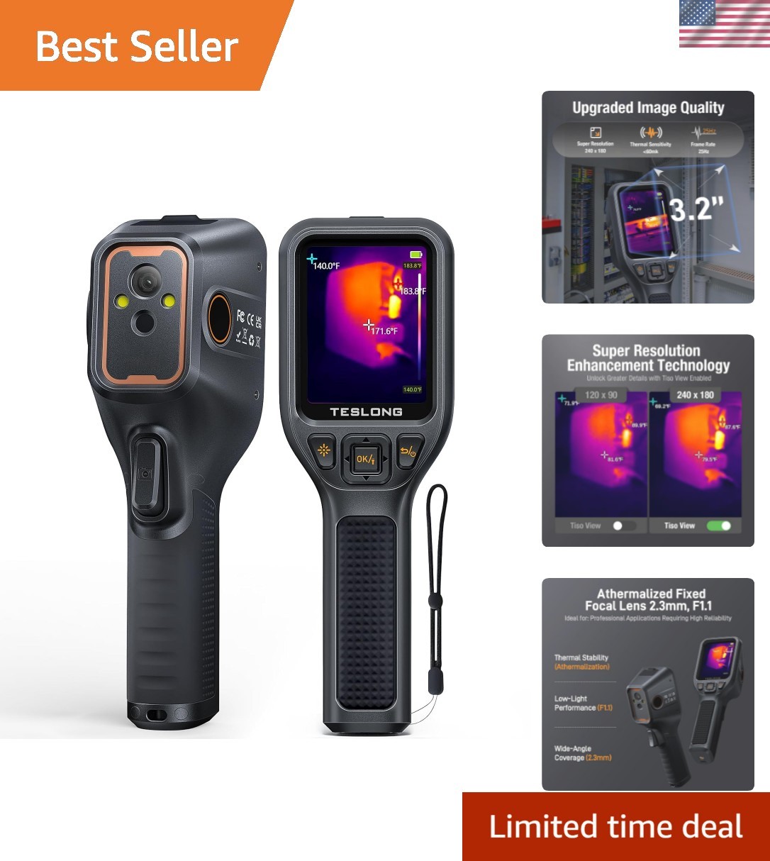 Super Resolution Thermal Imaging Camera 240x180 - 3.2" LCD, 25Hz for Inspections