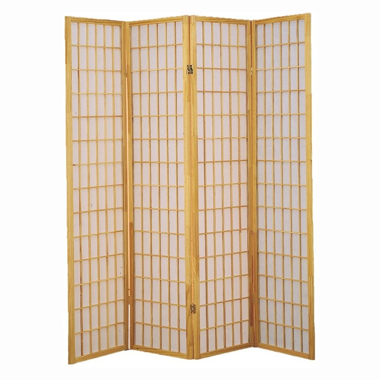 Milton Green Stars 4-Panels Room Divider Color Natural Frame Shoju Style Wooden