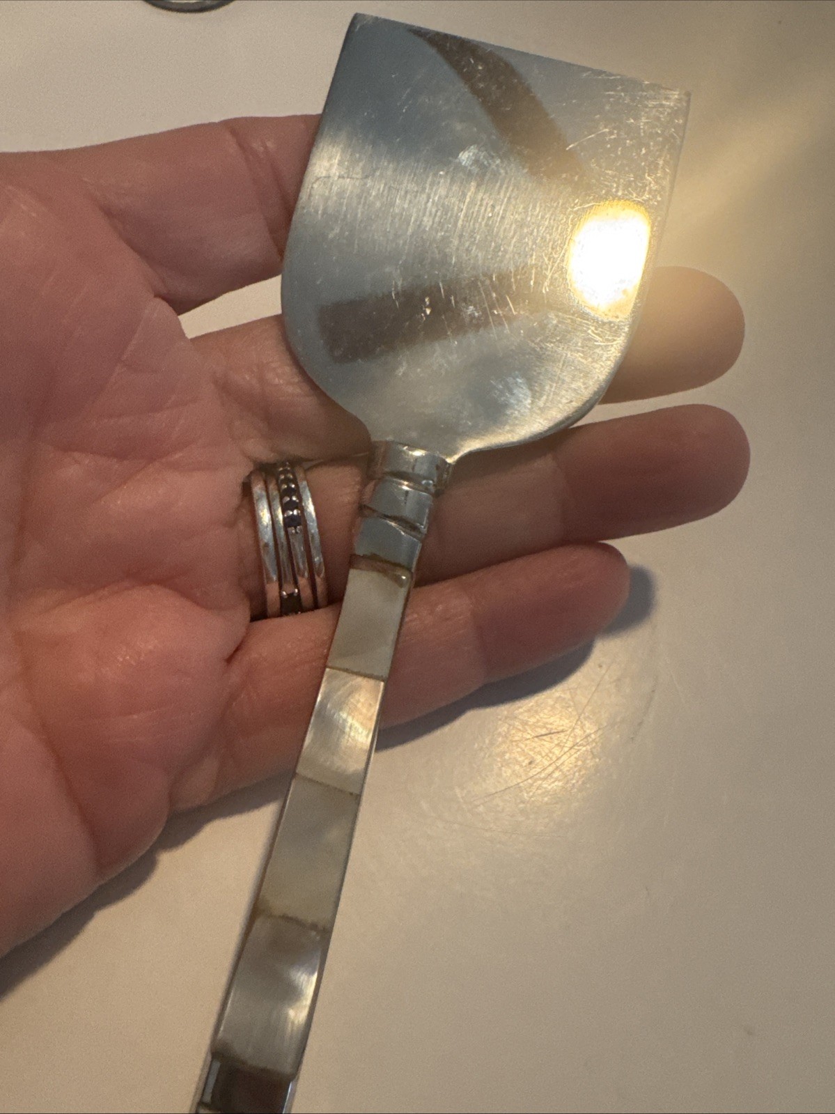 Vtg Stainless Cheese Cutter Mother Of Pearl Handle 5.25” Delicate