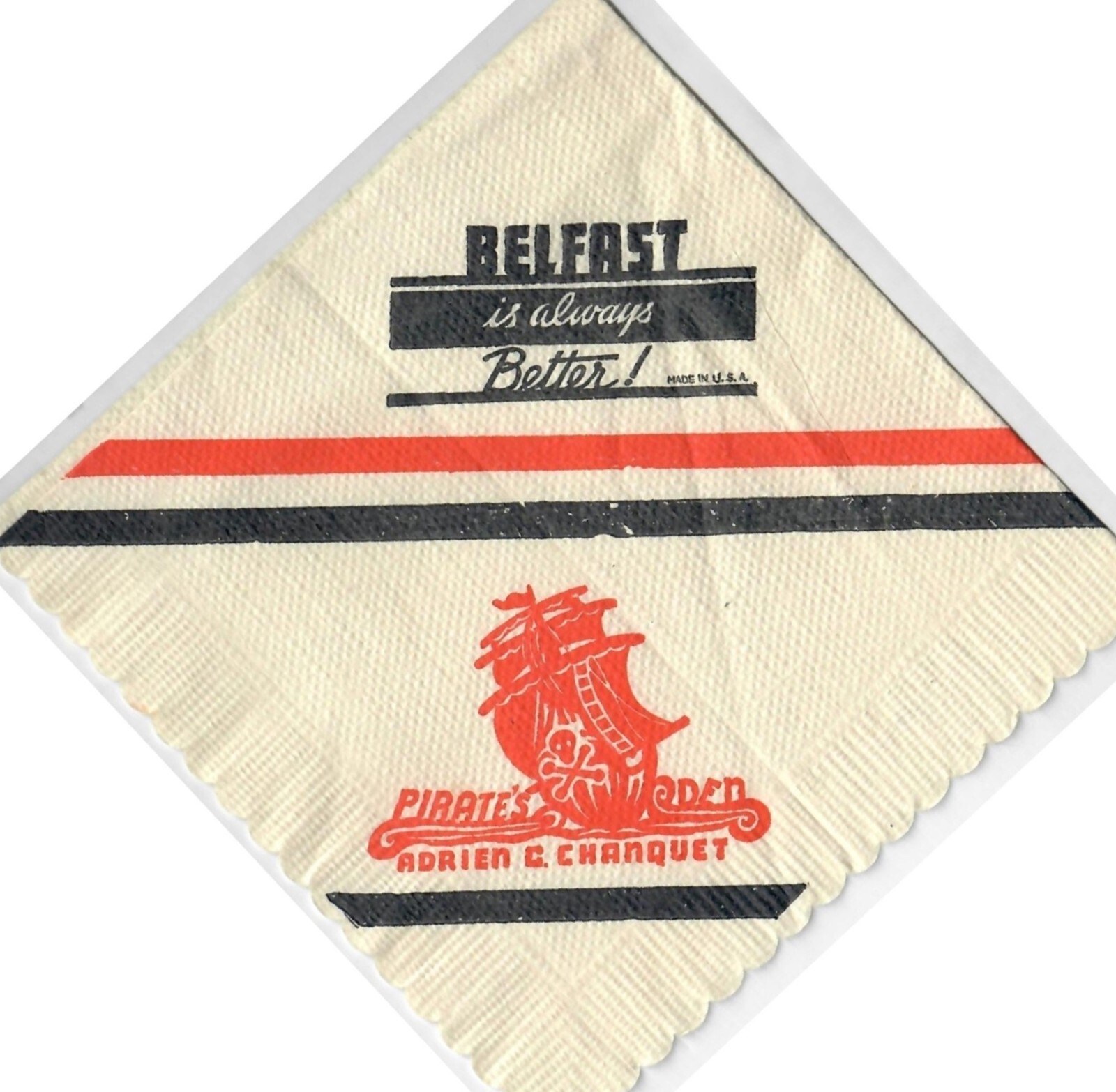 Vintage Pirate's Den Tavern bar Cocktail Napkin 1930s - 1950s Oakland CA Belfast