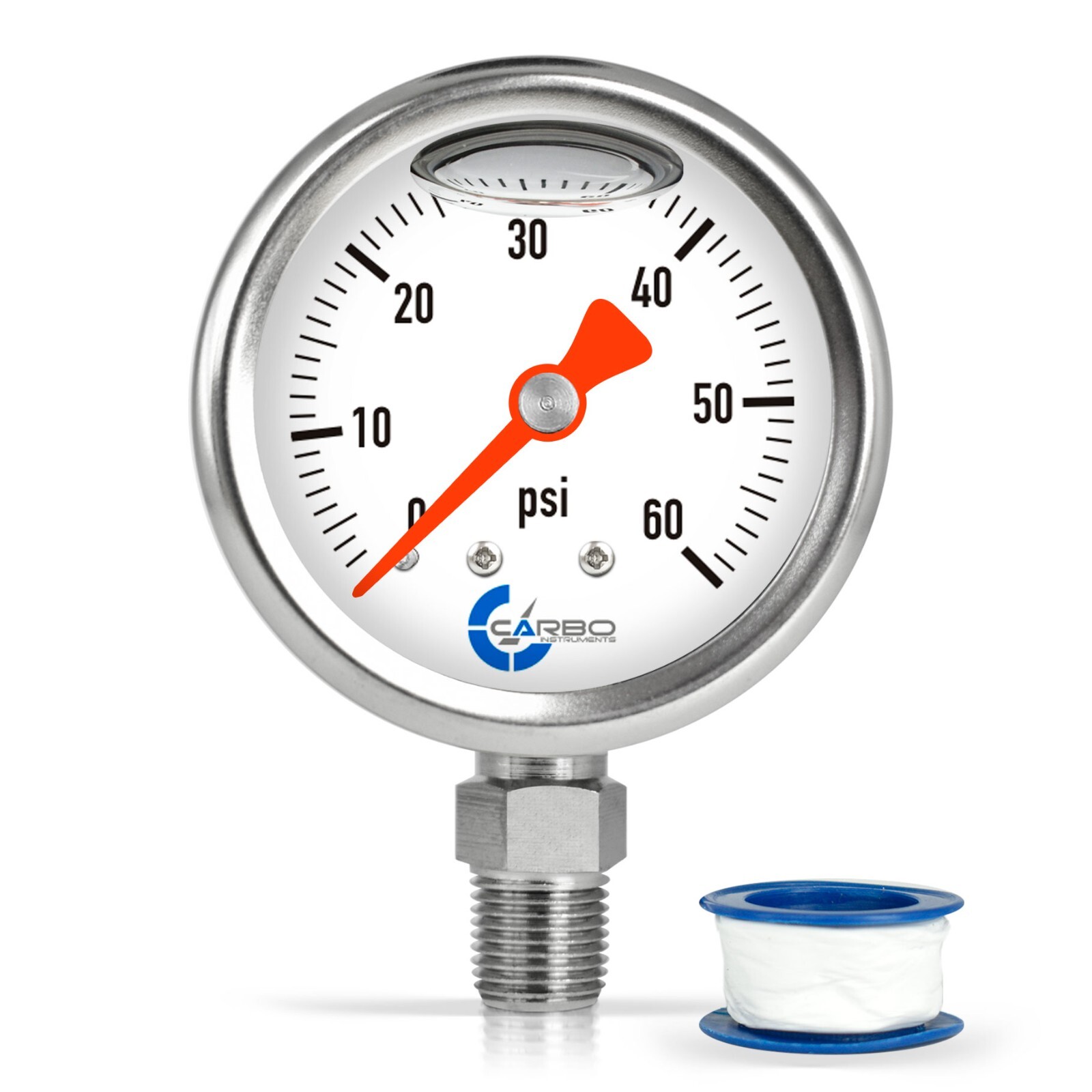 CARBO Gauge 0-60 psi Fuel Pressure Oil Pressure 1.5" Liquid Filled, White Dial