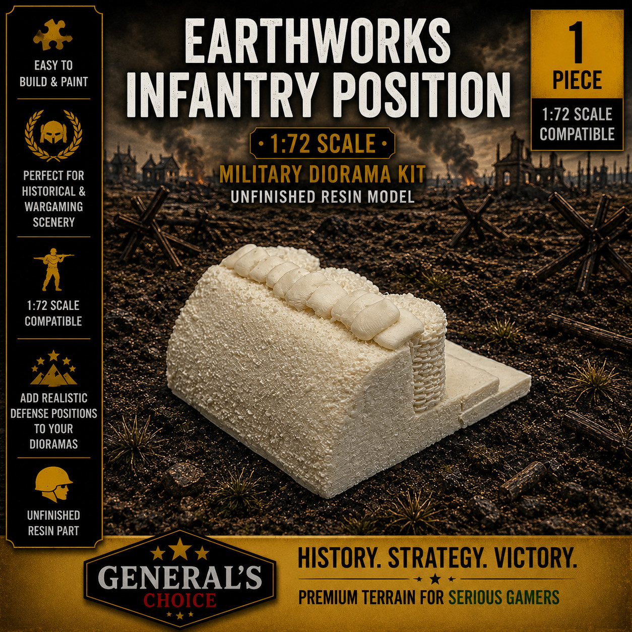 1:72 Scale EarthWorks Infantry Position Terrain Modular Field Fortification