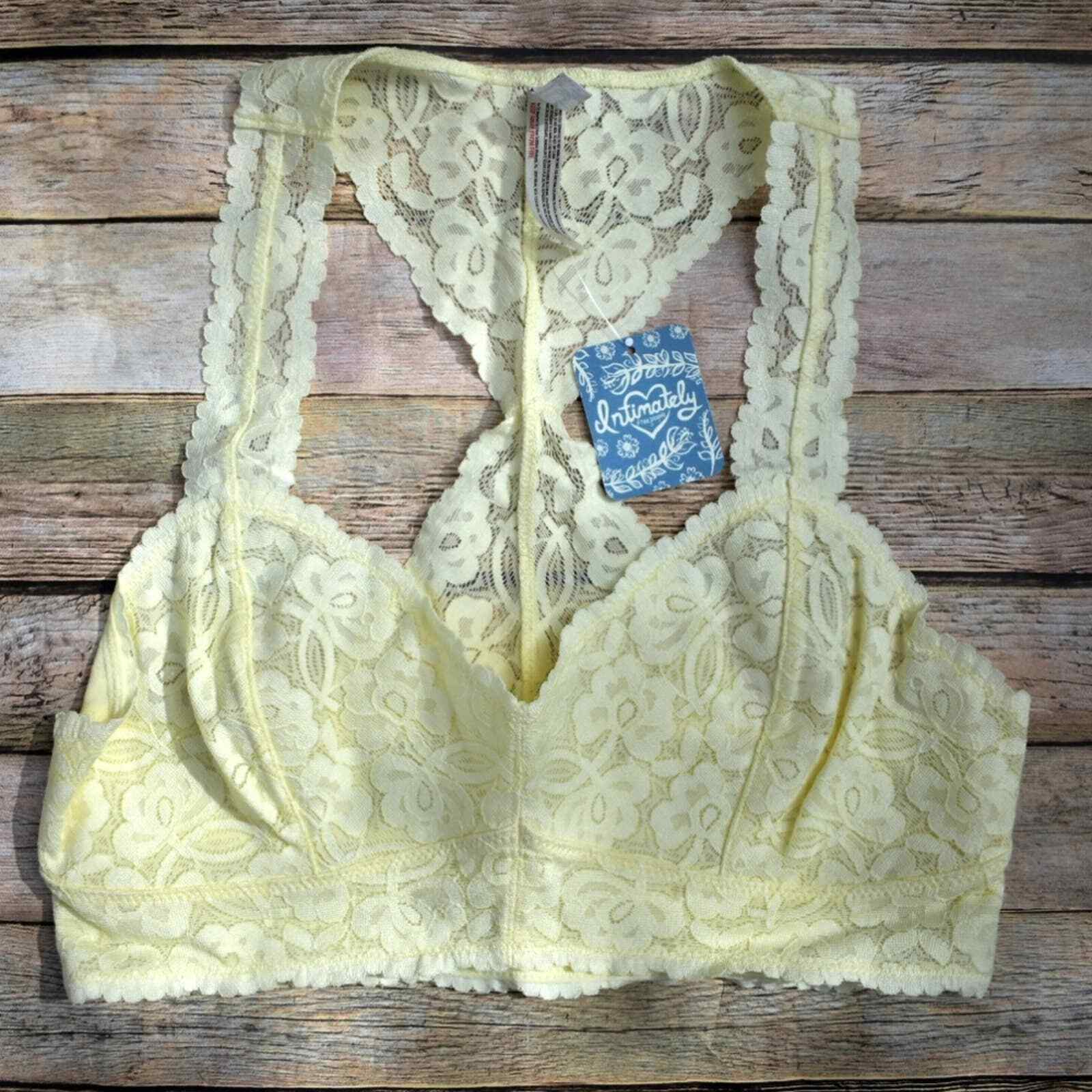 Free People Women's Small Galloon Lace Racerback Bralette Lemon Water Ice