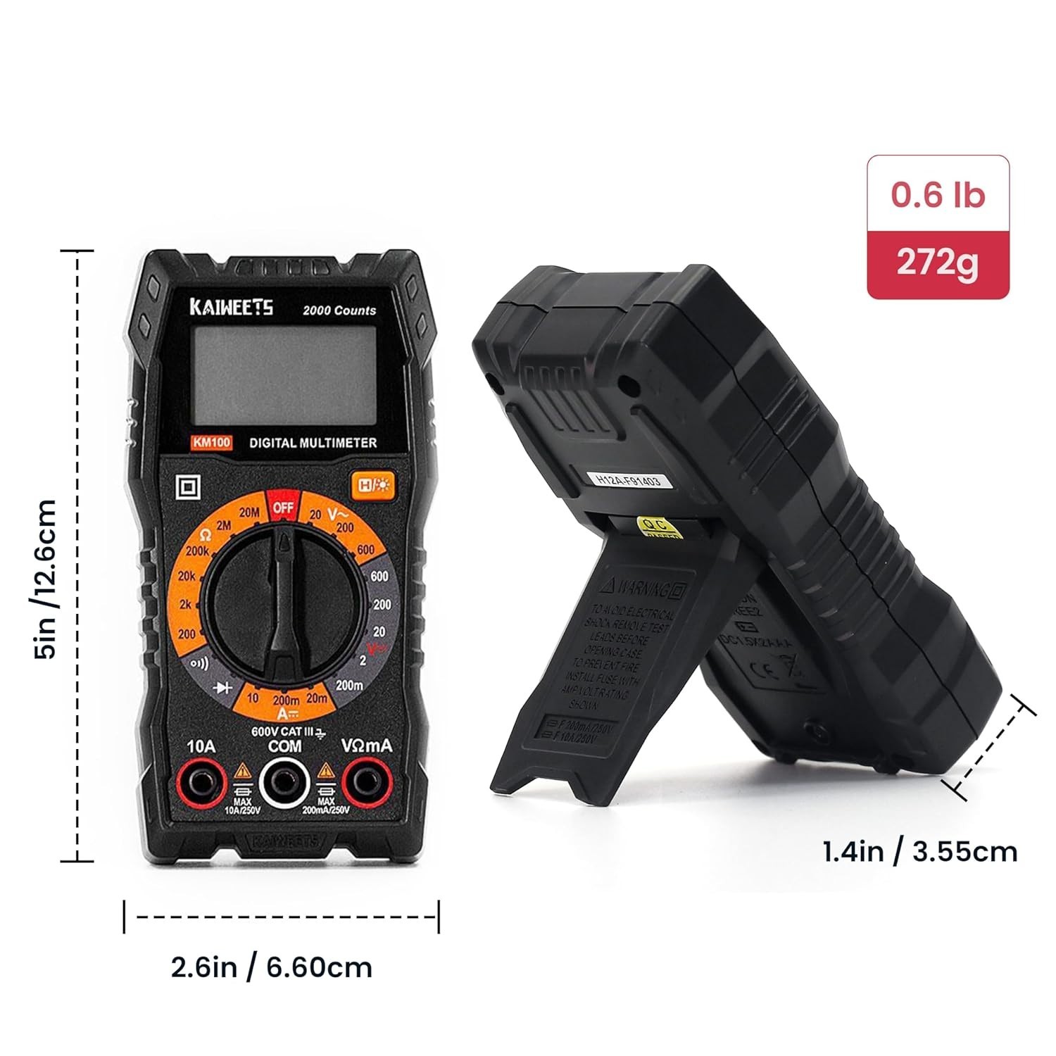 Digital Multimeter with Case, DC AC Voltmeter, Ohm Volt Amp Meter and Contin...