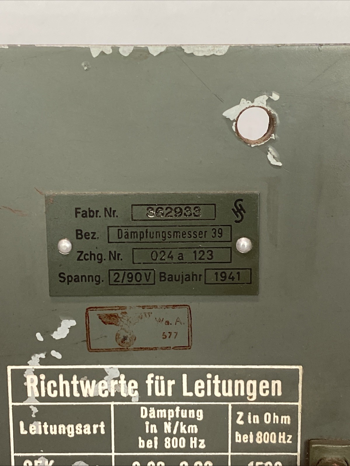 TORN EB WWII RADIO RECEIVER Germany Telephone Line Attenuation Meter WW2 -SFI