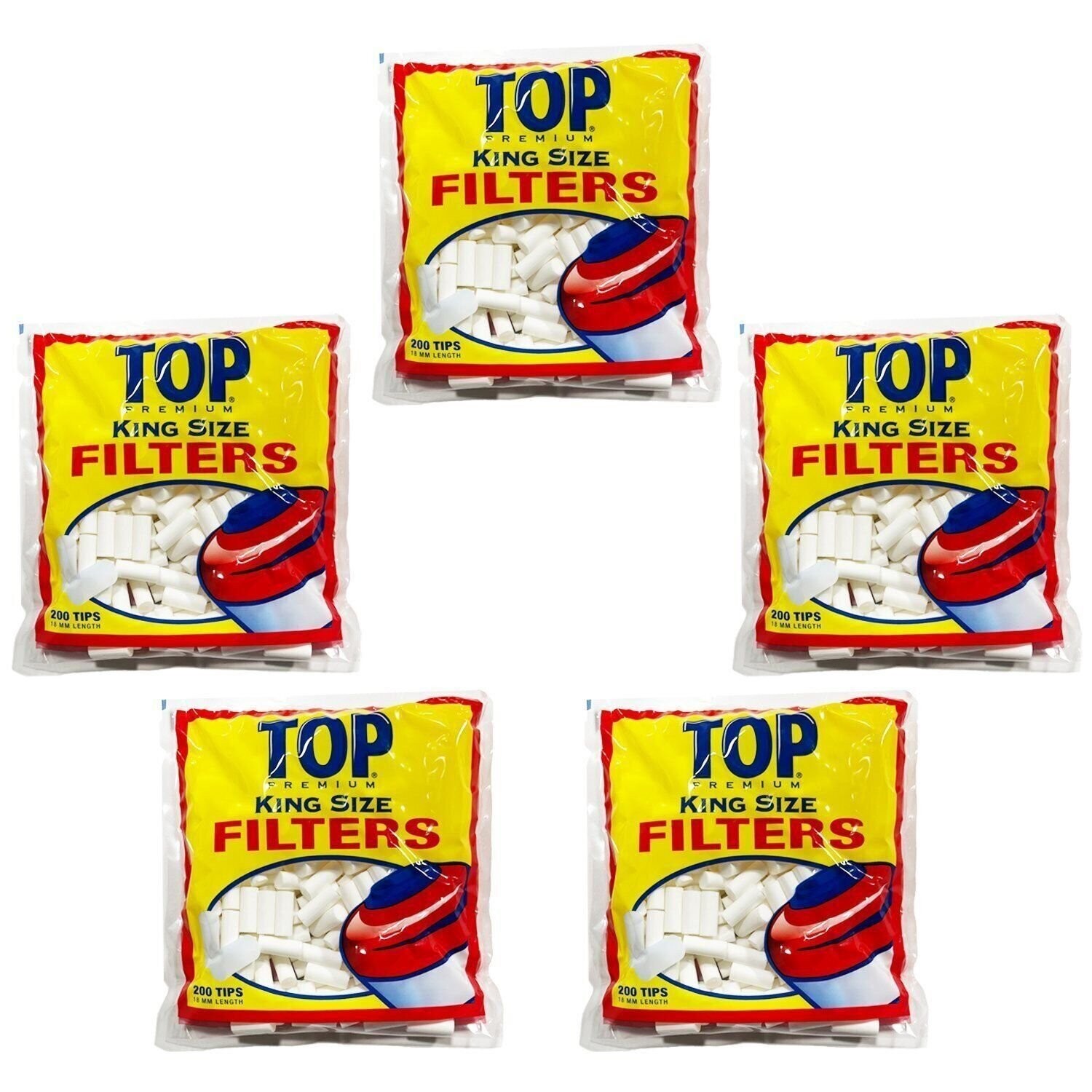 TOP 18mm Filter Tips - 200 Piece Bags - King Size (5 Bags)