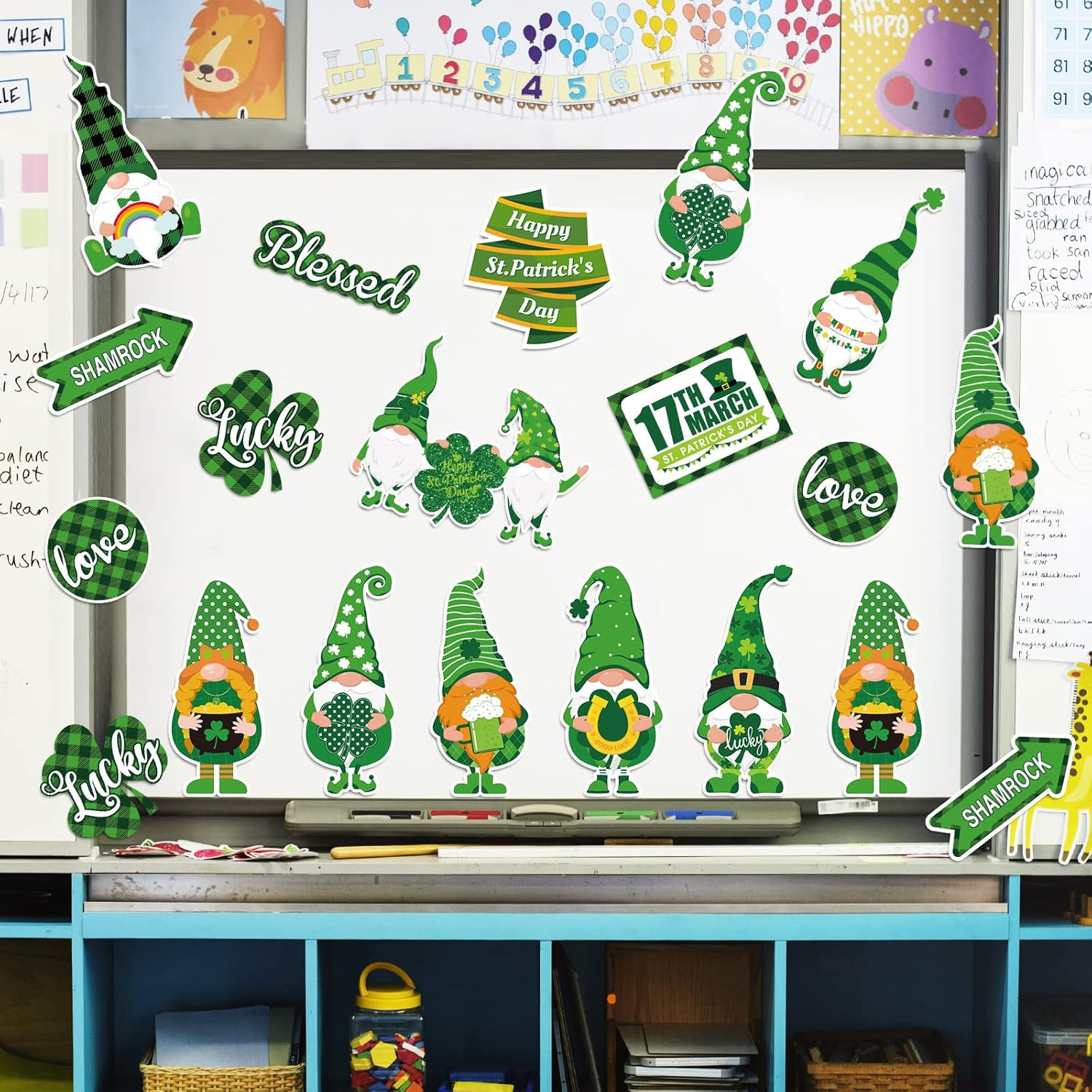 St. Patrick's Day Gnome & Shamrock Cutouts for Classroom & Party Decor, 42 Pcs