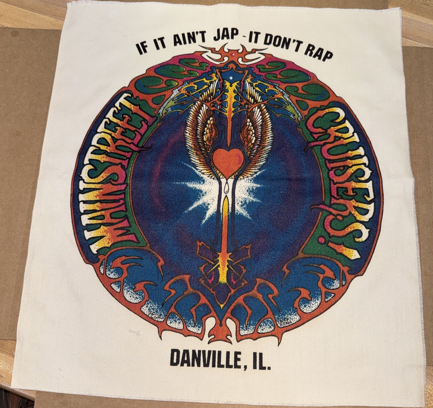 VTG 16x14 Canvas Patch MAINSTREET CRUISERS Danville IL Motorcycle Psychedelic