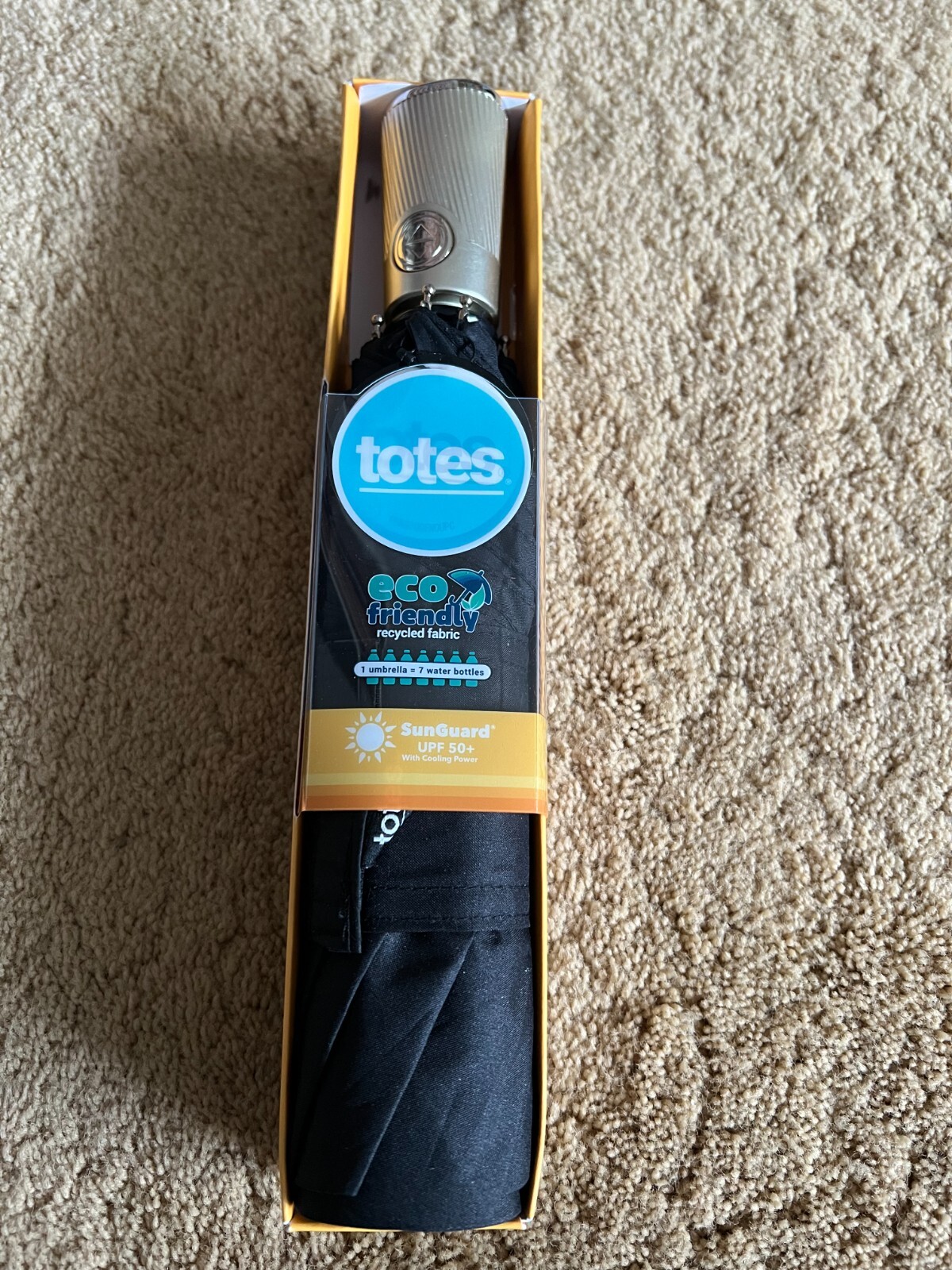 Totes Sunguard Umbrella Eco Friendlyt Sun Protection Black 8411