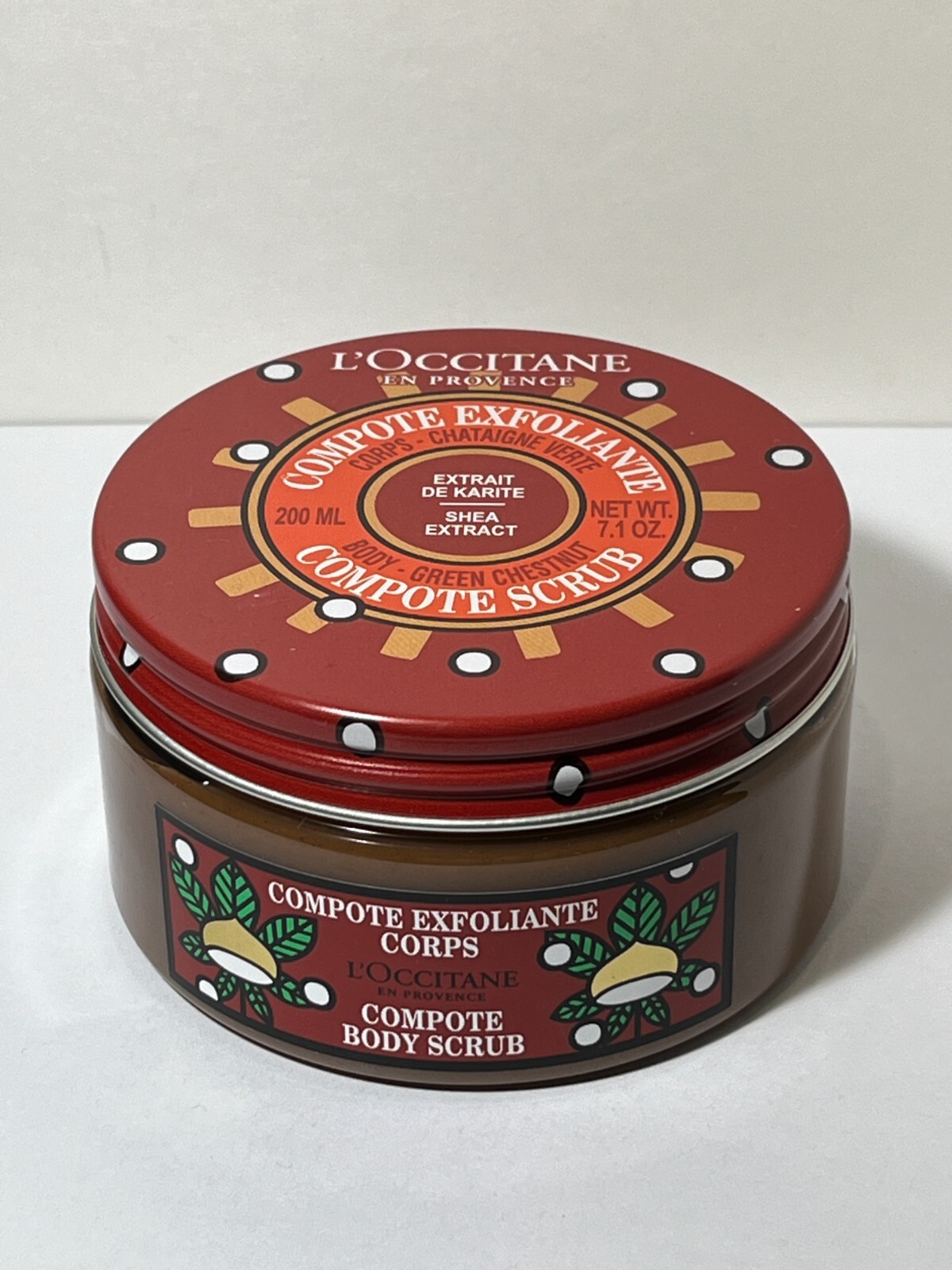 L'Occitane Compote Exfoliante Green Chestnut Body Scrub 7.1 oz/ 200ml Sealed