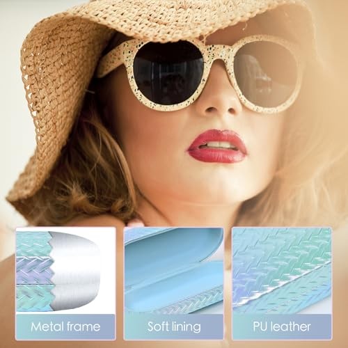 2 PACK Large Hard Shell Sunglasses Case, Protective Case For Braid-pink+blue