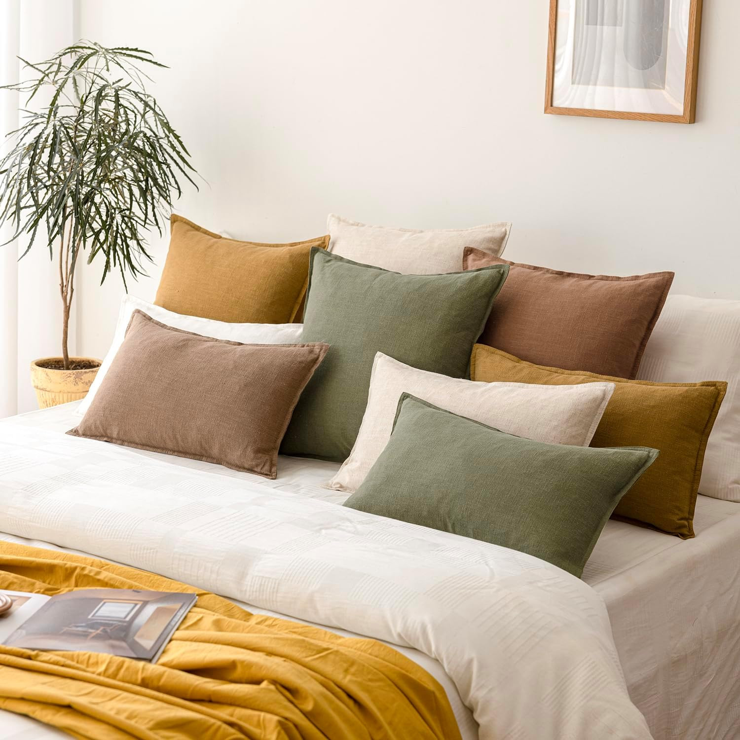 Foindtower Pack of 2, Decorative Linen Soild Throw Pillow Covers Soft Accent Cus