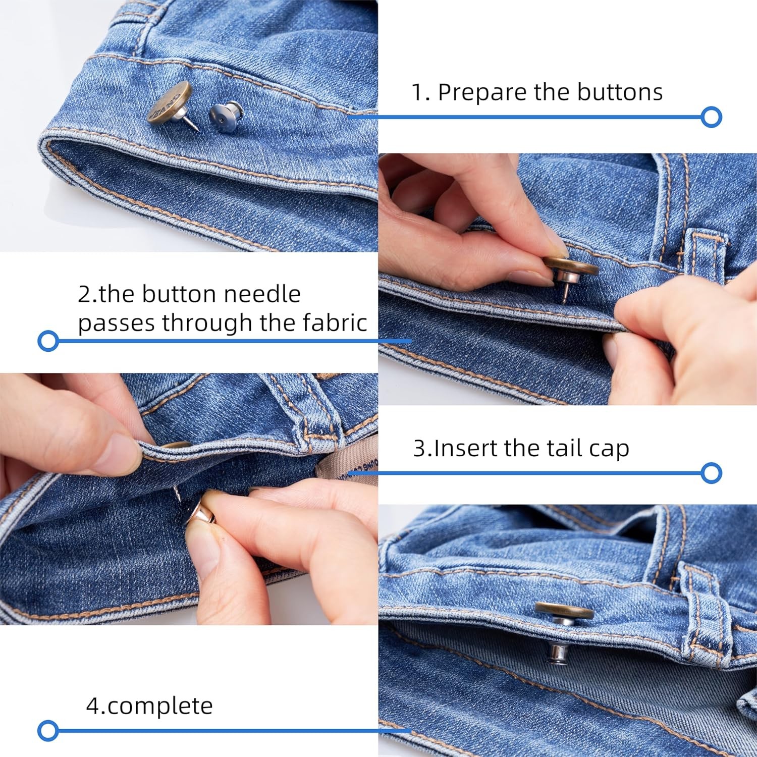 20 Sets 17mm Reusable and Adjustable Jeans Button Kits, 17mm, Color mixing