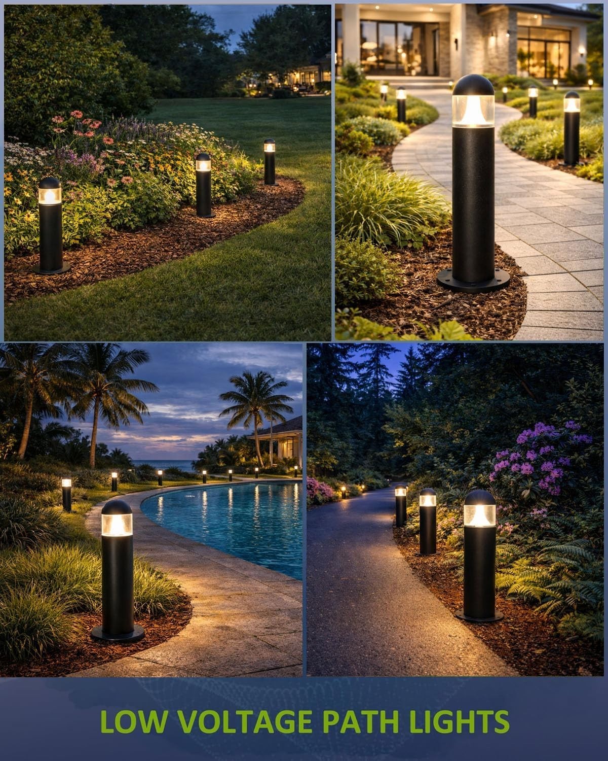2 pack - Low Voltage Landscape Pathway Lights, 12V LED Bollard Light Waterproof